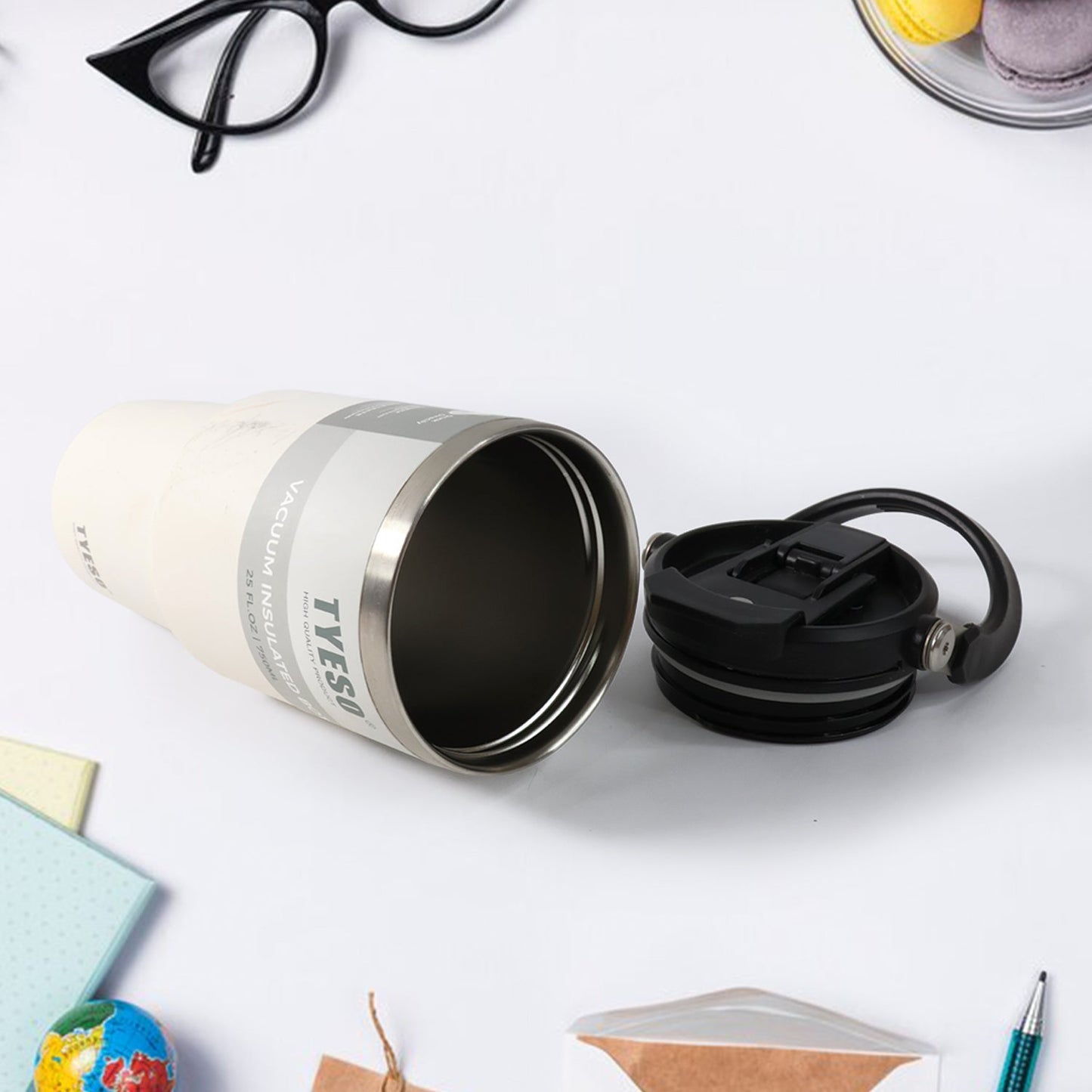 High Quality Stainless Steel Vacuum Glass Insulated Glass Coffee Cups Double Walled Travel Mug, Car Coffee Mug (With Lid & Handle / 1 Pc) Your Brand