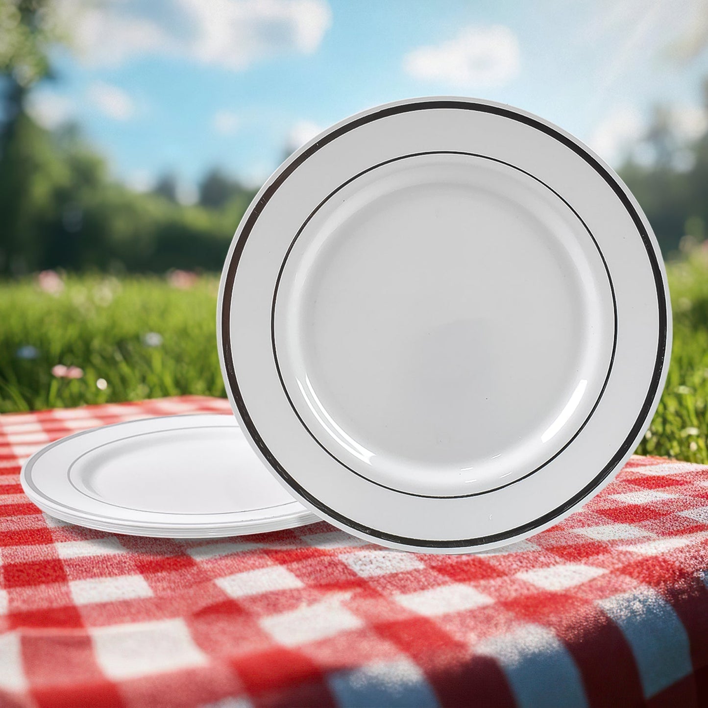Round Plastic Dinner Plates Wedding Birthday Party Tableware Supplies (6 Pcs Set) Your Brand