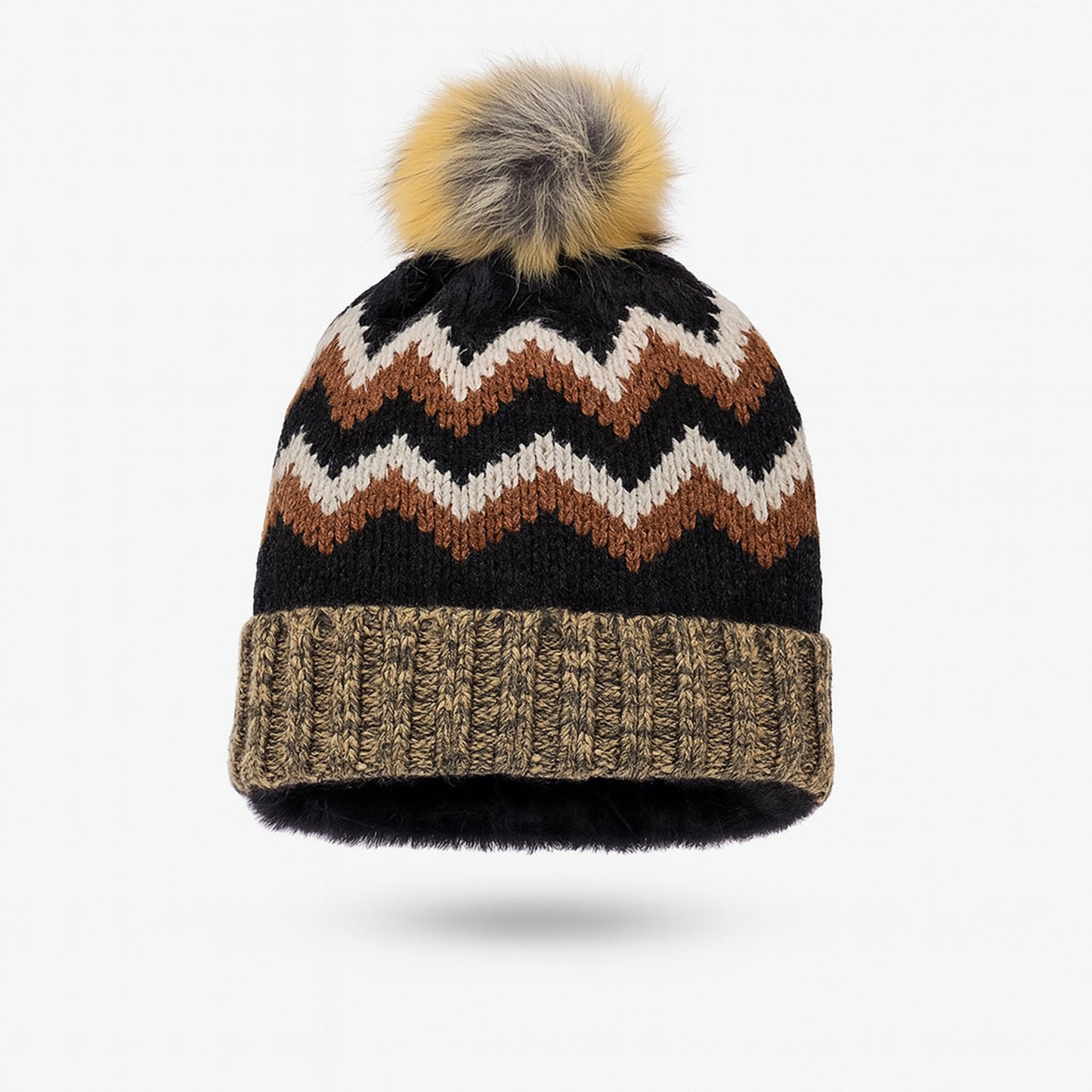 Winter Woolen Knitted Black Inside Fur Beanie Cap (1 Pc / Mix Design & Color) Your Brand