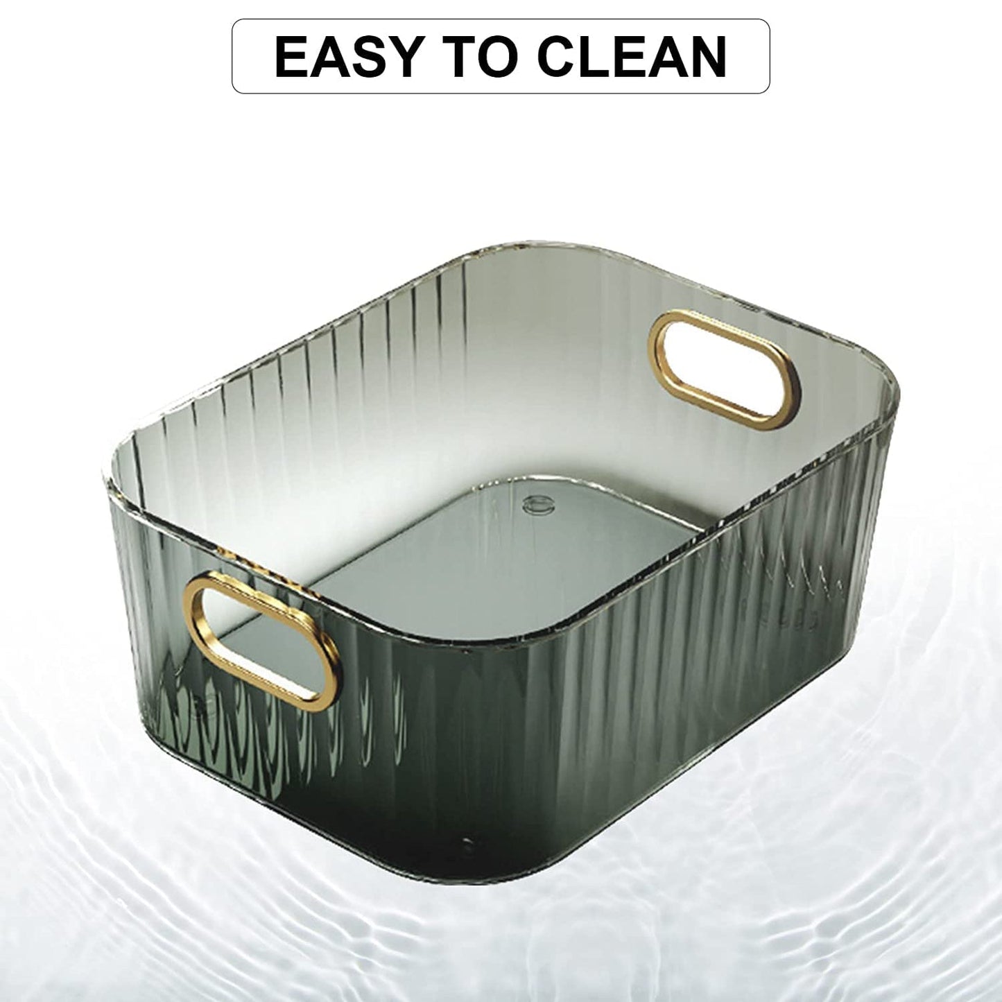 Premium Ribbed Transparent Storage Basket with Gold Handle – Multipurpose Kitchen & Home Organizer Box Your Brand