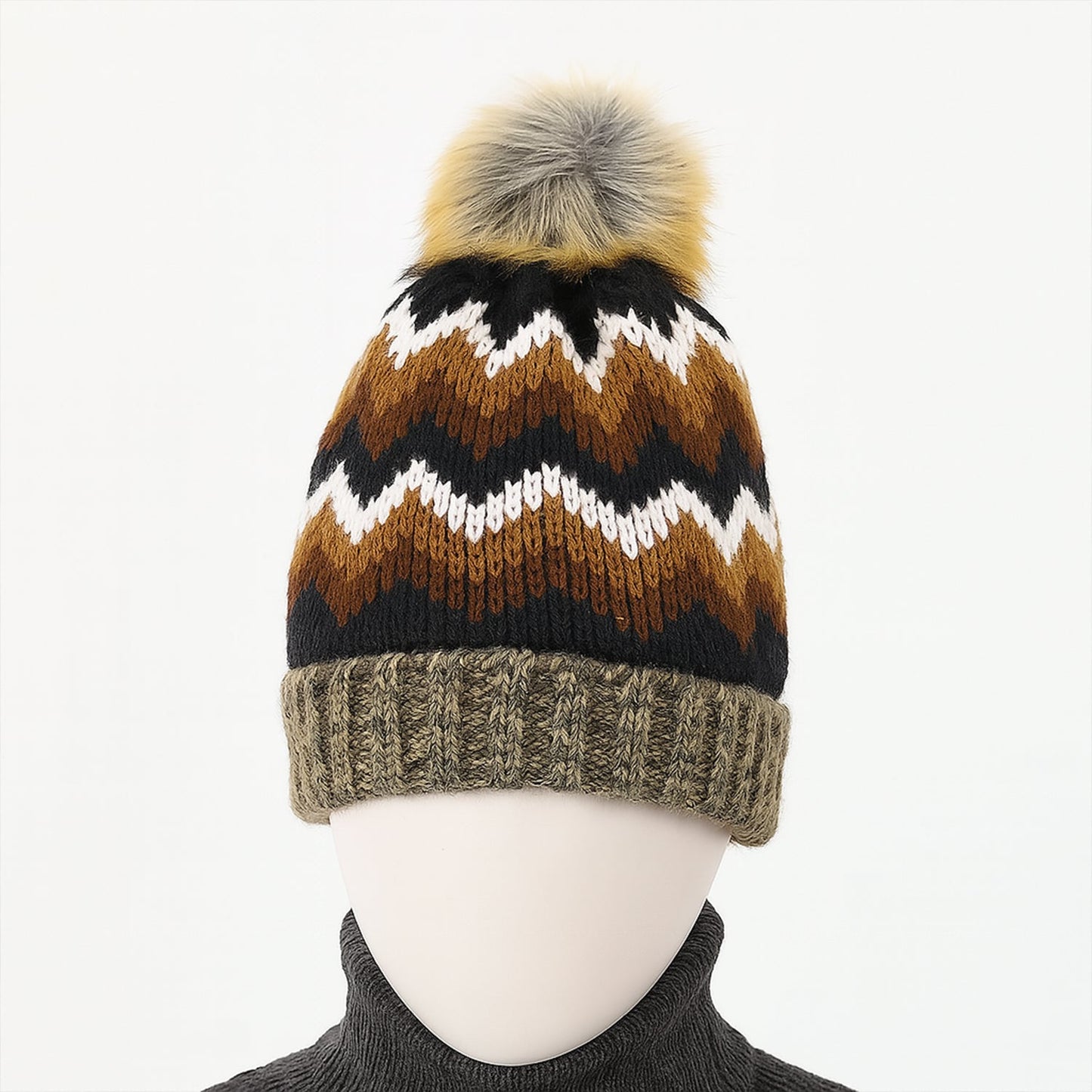 Winter Woolen Knitted Black Inside Fur Beanie Cap (1 Pc / Mix Design & Color) Your Brand