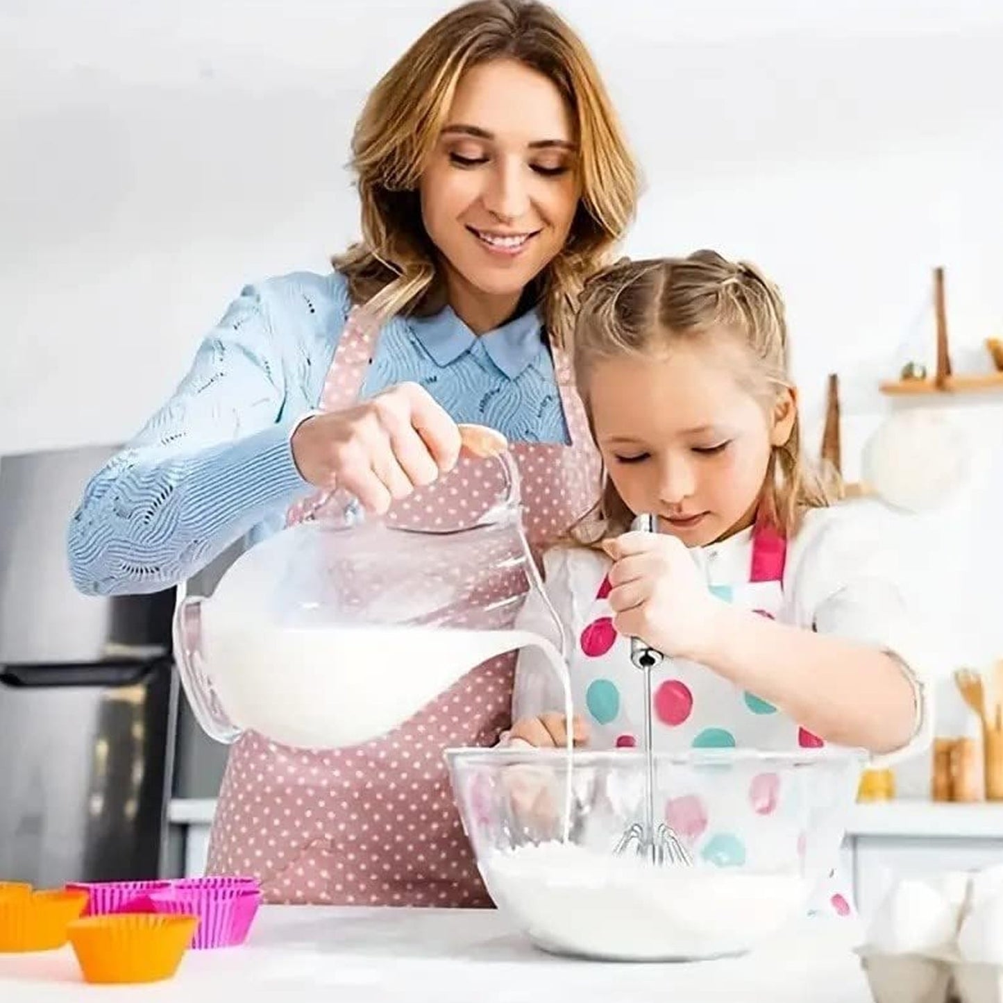 Medium Stainless Steel Egg Whisk, Hand Push Rotary Whisk Blender (1 Pc / 30 Cm) Your Brand