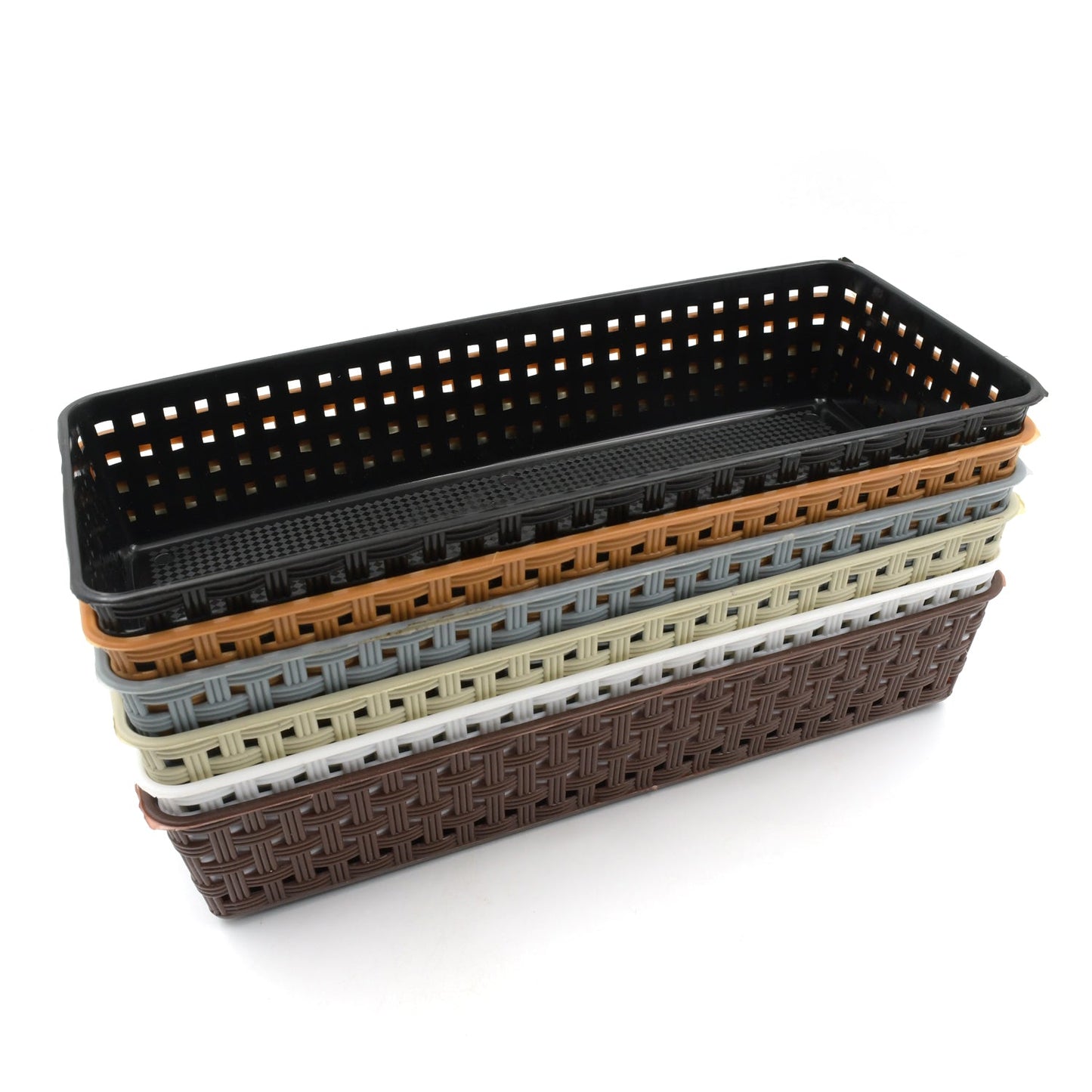 Plastic Multipurpose Desk Organizer Tray Office Drawer Dividers Storage Bins for Kitchen, Bathroom, Office, Makeup, Bedroom Dresser, Craft Basket Rack Multicolour (6 Pcs Set) Your Brand