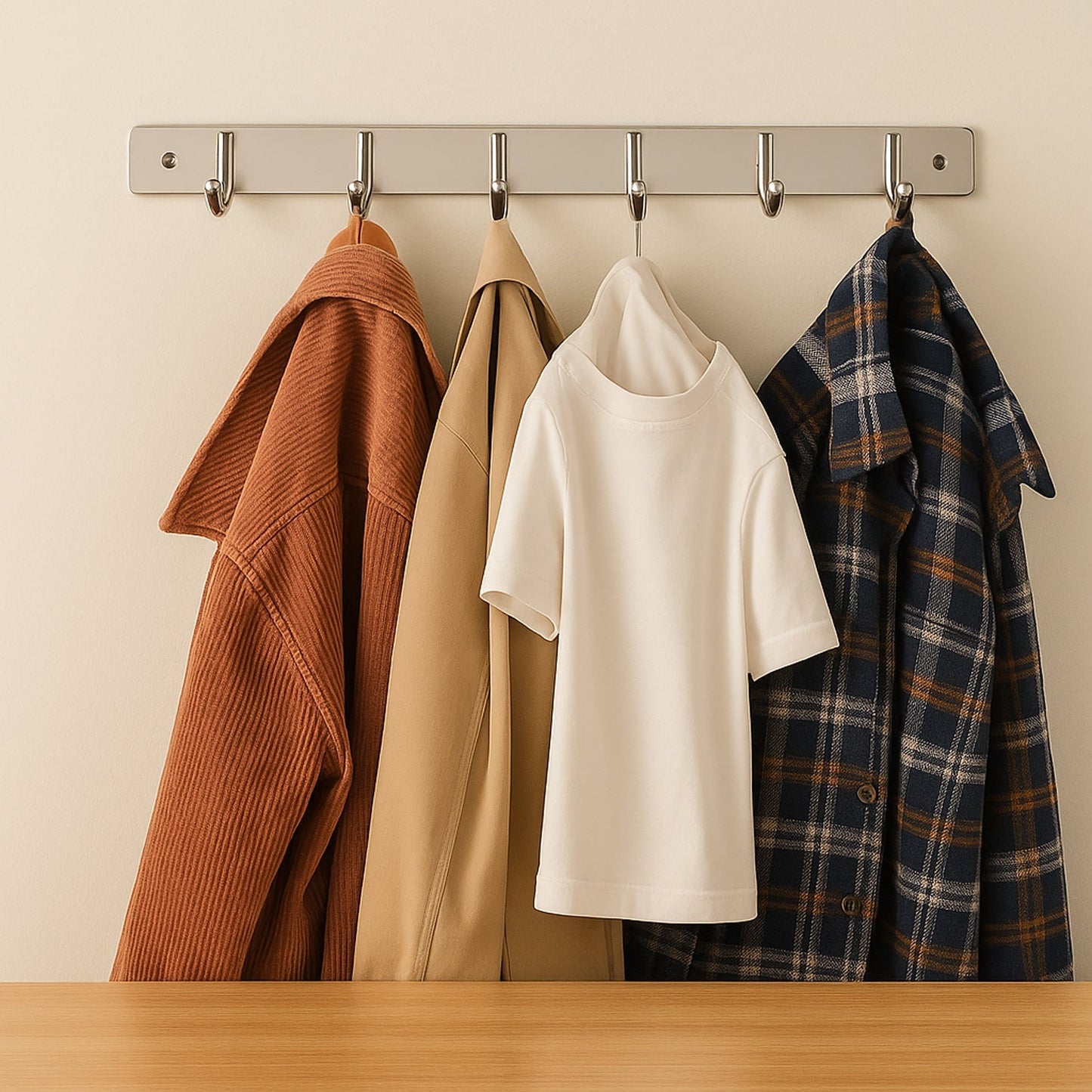 Stainless Steel Wall Mounted Coat 6 Hook Rack (32x3 / 1Pc) Your Brand
