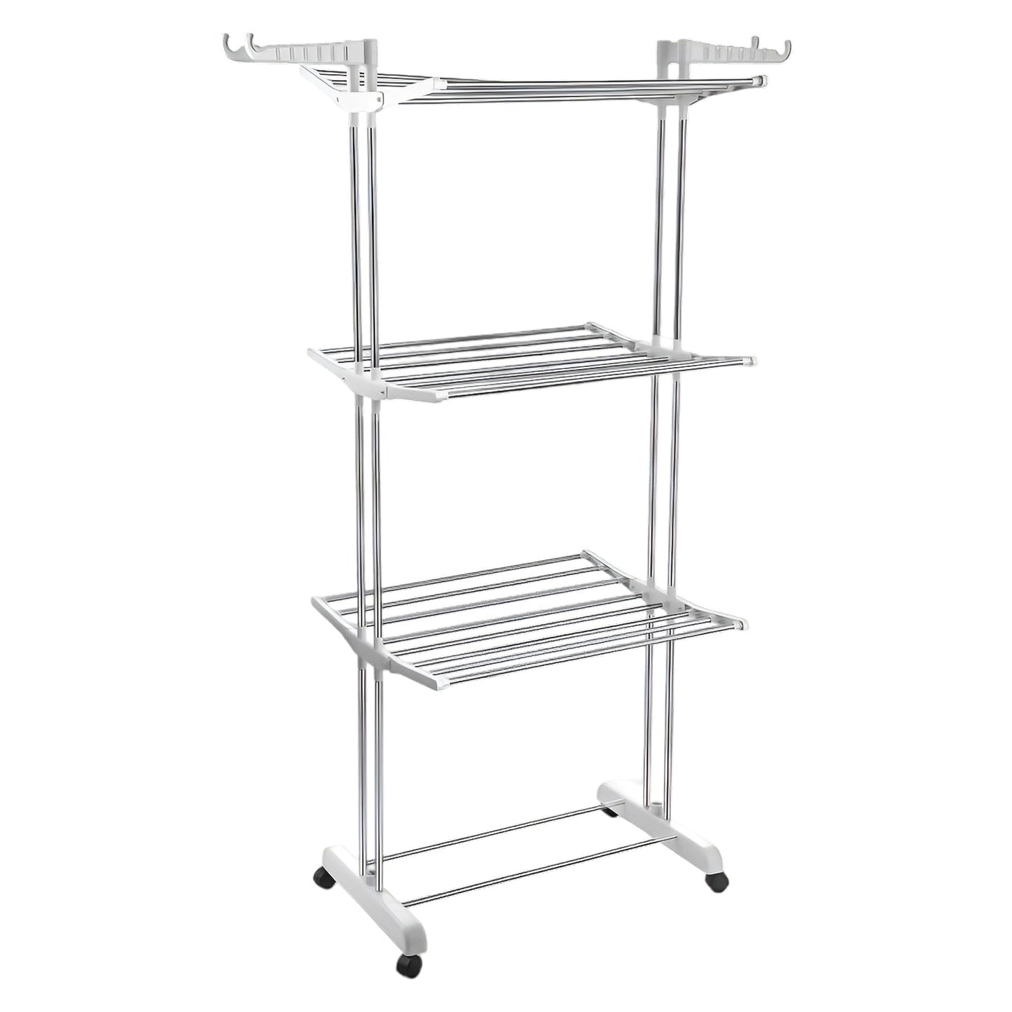 3-Tier Foldable Stainless Steel Cloth Drying Stand with Wheels Your Brand