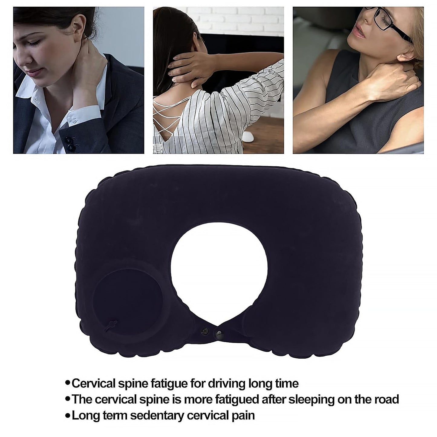 8512 3 in 1 Comfortable Travel Sleeping Kit, Neck Pillow, Eye Mask & Ear Plug Set Inflatable Plane Sleeping Pillow Head Neck Support Pillows for Travel Airplane Office, Black Your Brand