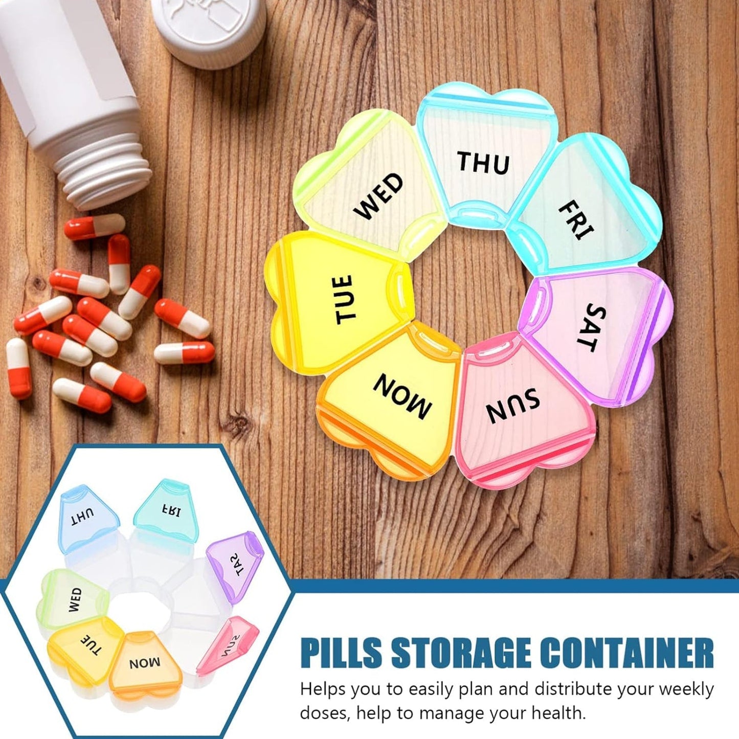 7-Day Round Weekly Pill Organizer Box (1 Pc) Your Brand