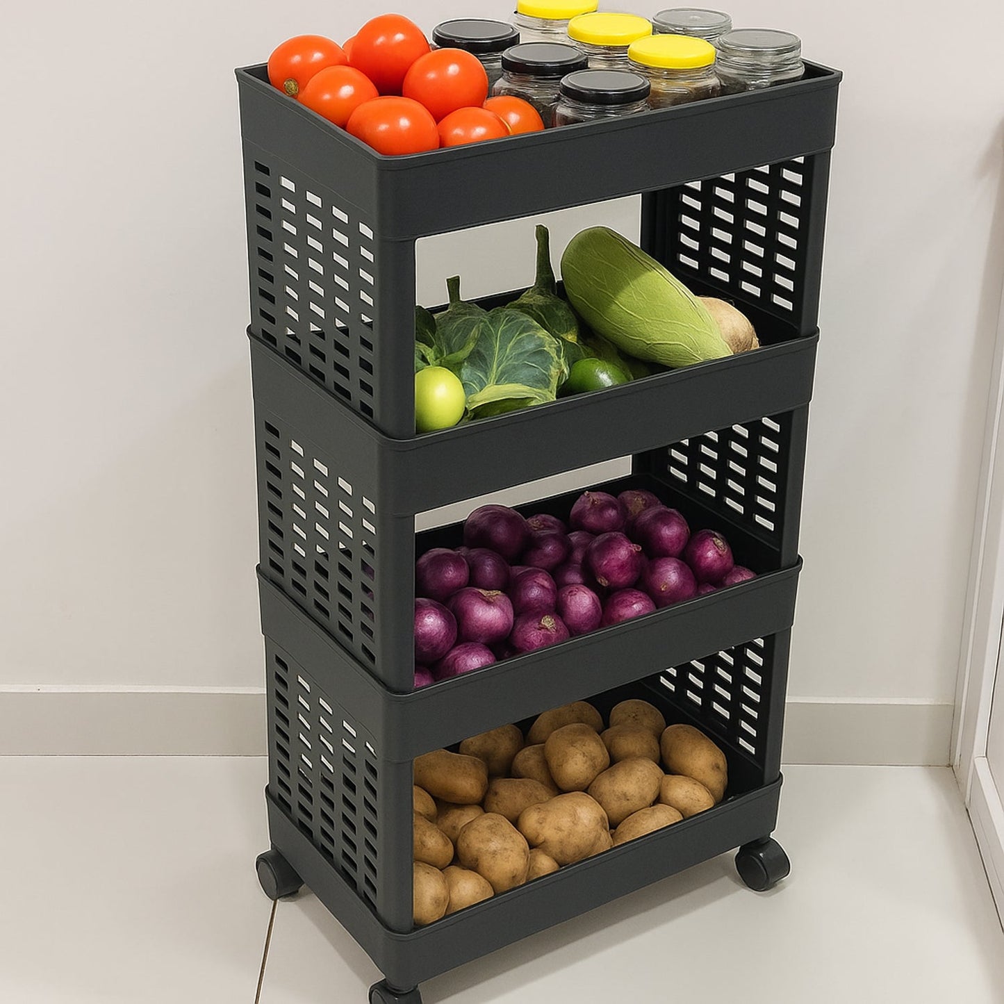 4-Layer Plastic Storage Rack with Wheels Your Brand
