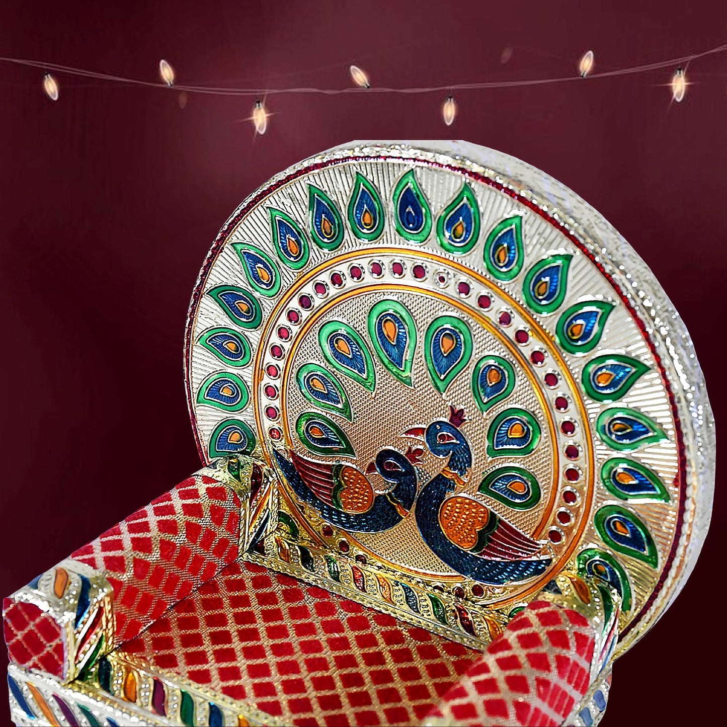 Meenakari Work Laddu Gopal Singhasan / Sihasan for Pooja Mandir Wooden Krishna Ladoo Bal Gopal Sofa Asan, Home Decorative Premium Look Decorative Singhasan Suitable For Home, Office, Restaurant (2 Pc Set) Your Brand