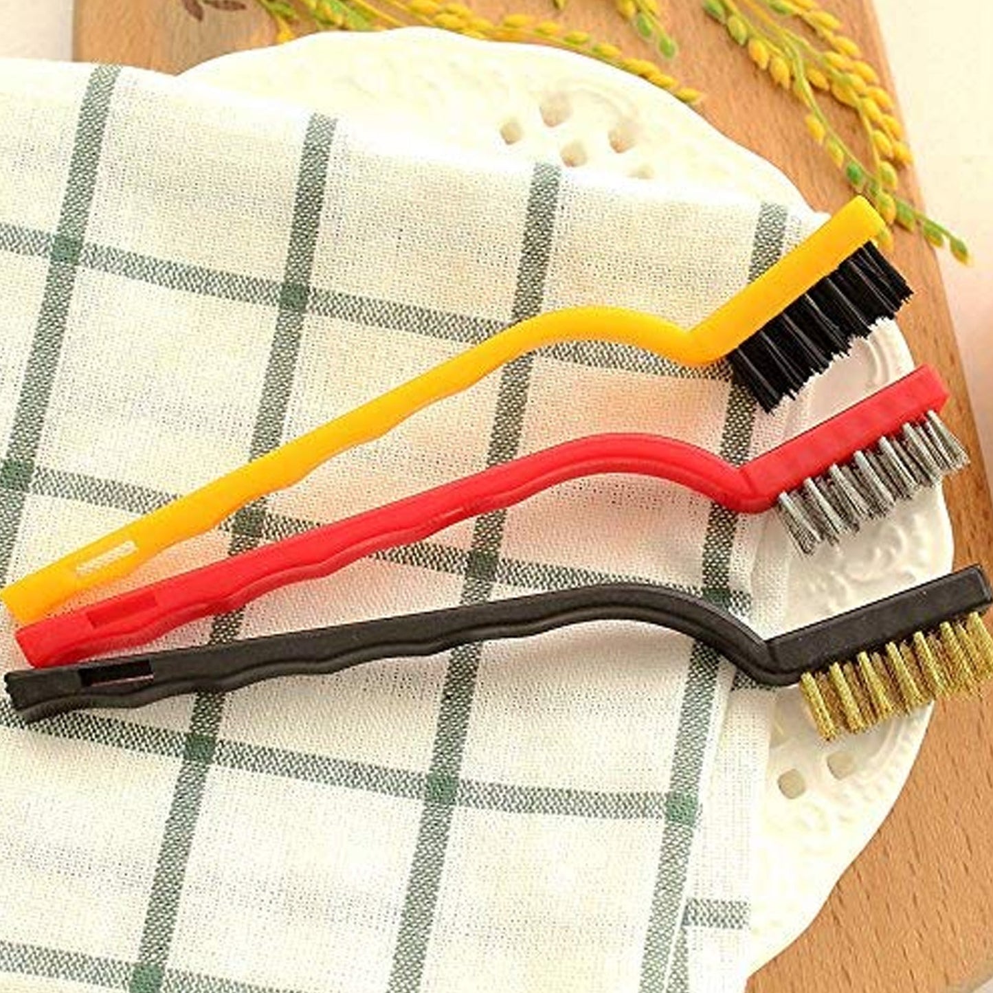 Mini Wire Brush Set - Brass, Nylon, Steel for Cleaning & Rust Removal (3 Pcs Set) Your Brand