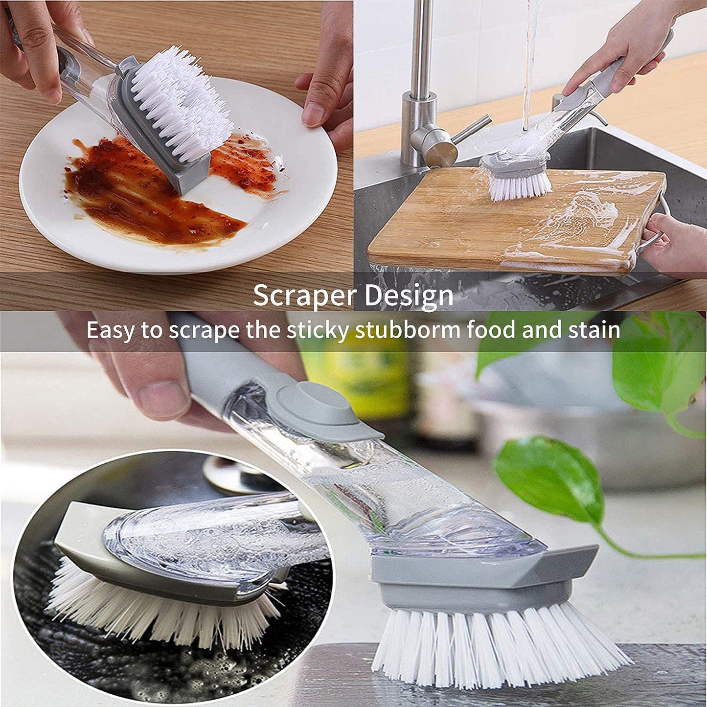 Dish Cleaning Brush with Built-in Liquid Soap Dispenser (1 Pc) Your Brand