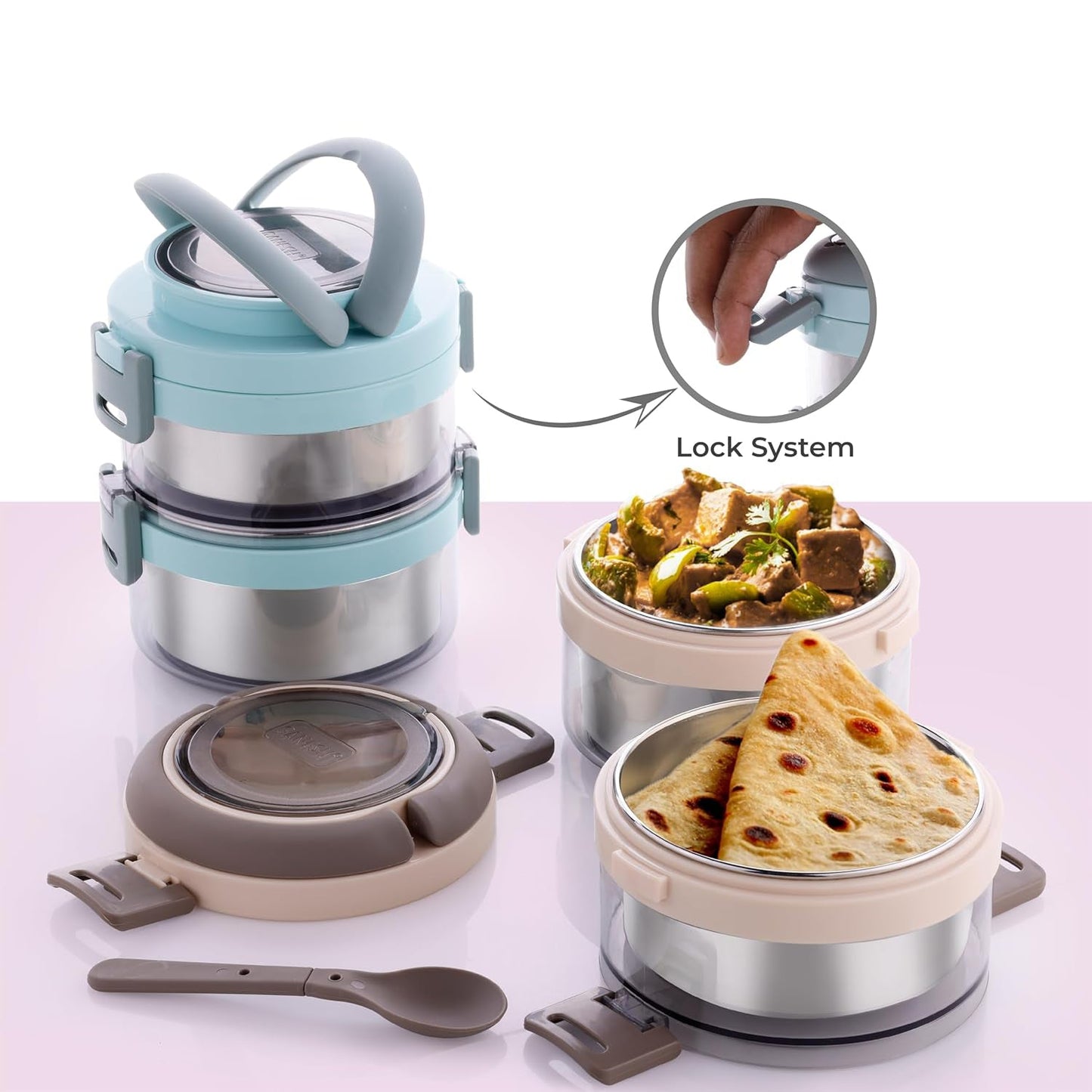 Ganesh Steko-2 Double Layer Stainless Steel Insulated Lunch Box Set Your Brand