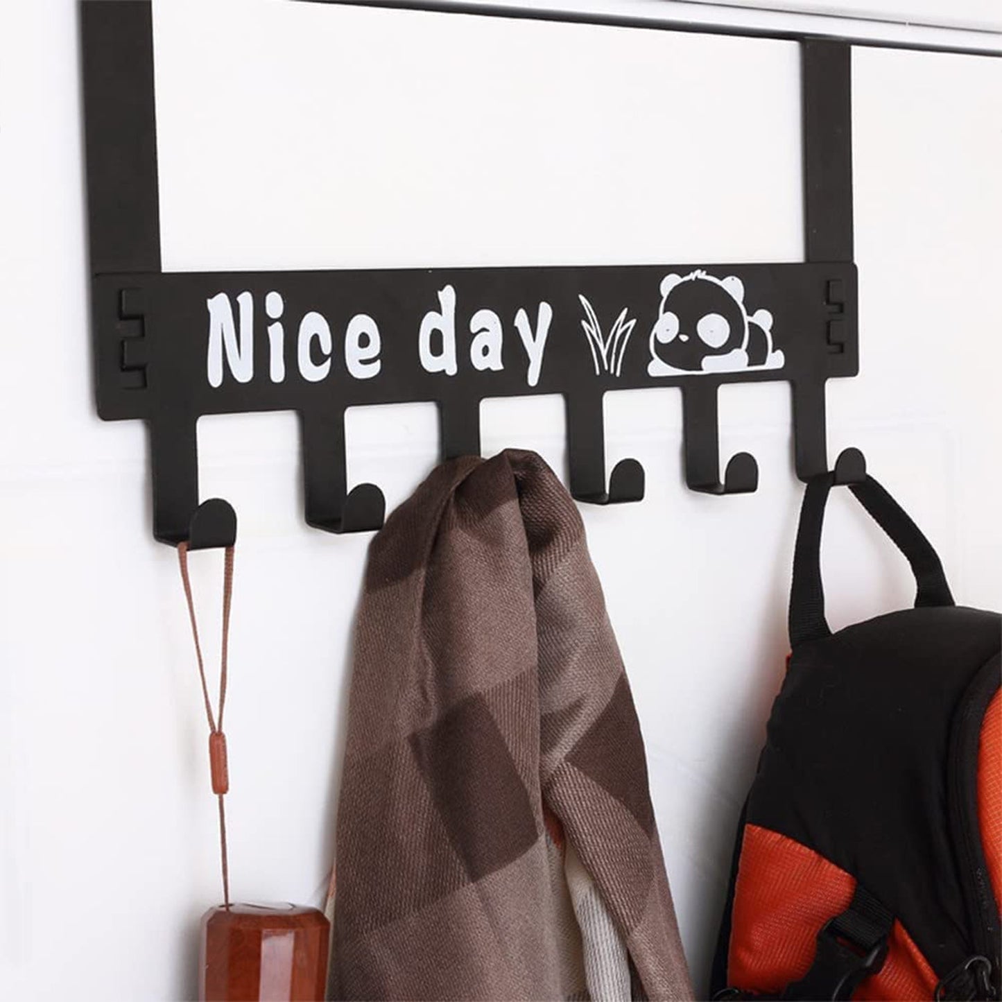 Heavy-Duty Carbon Steel Over Door Hook Rack for Towels & Coats (1 Pc, 6 Hooks) Your Brand