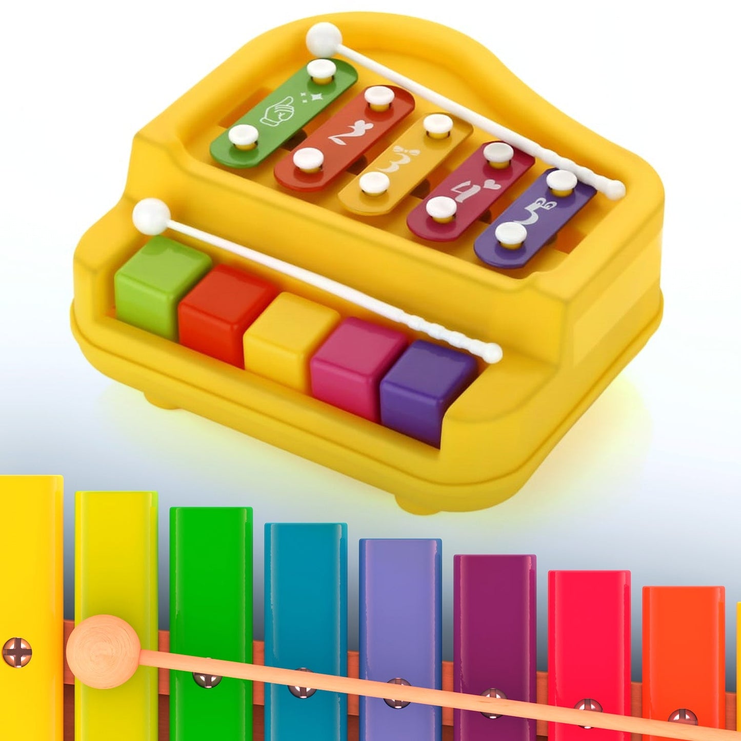 2 in 1 Baby Piano Xylophone Toy for Toddlers, 5 Multicolored Key Keyboard Xylophone Piano, Preschool Educational Musical Learning Instruments Toy for Baby Kids Girls Boys 3+ Years (1 Pc) Your Brand