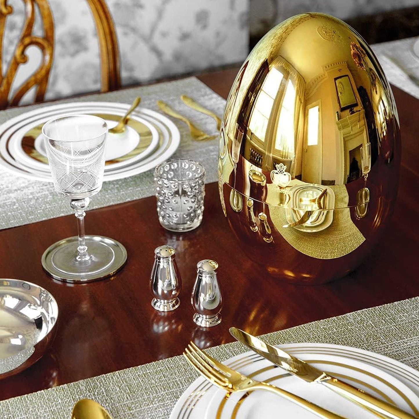 Premium Cutlery Set 24 Pcs with Oval Shaped Stand | Beautiful Stylish Oval Designed Cutlery Sets, Egg-Shaped Luxury Spoon Holder Set (Golden / 24 pcs set) Your Brand