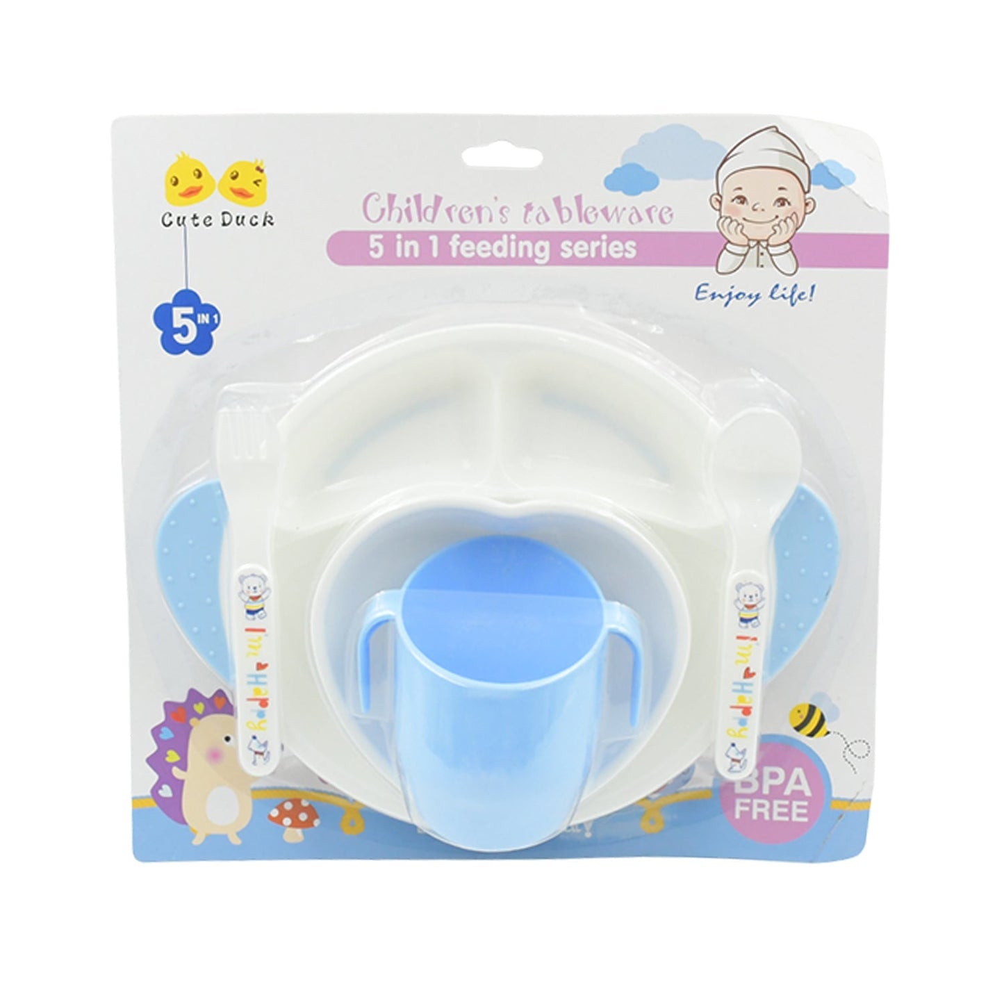 5in1 Baby Feeding Set for Kids and Toddlers,Children Children Dinnerware Set - Feeding Set for Kids, Cartoon Design Plate, Cup, Spoon, Fork Tableware Cutlery for Kids Microwave (5 Pcs Set) Your Brand