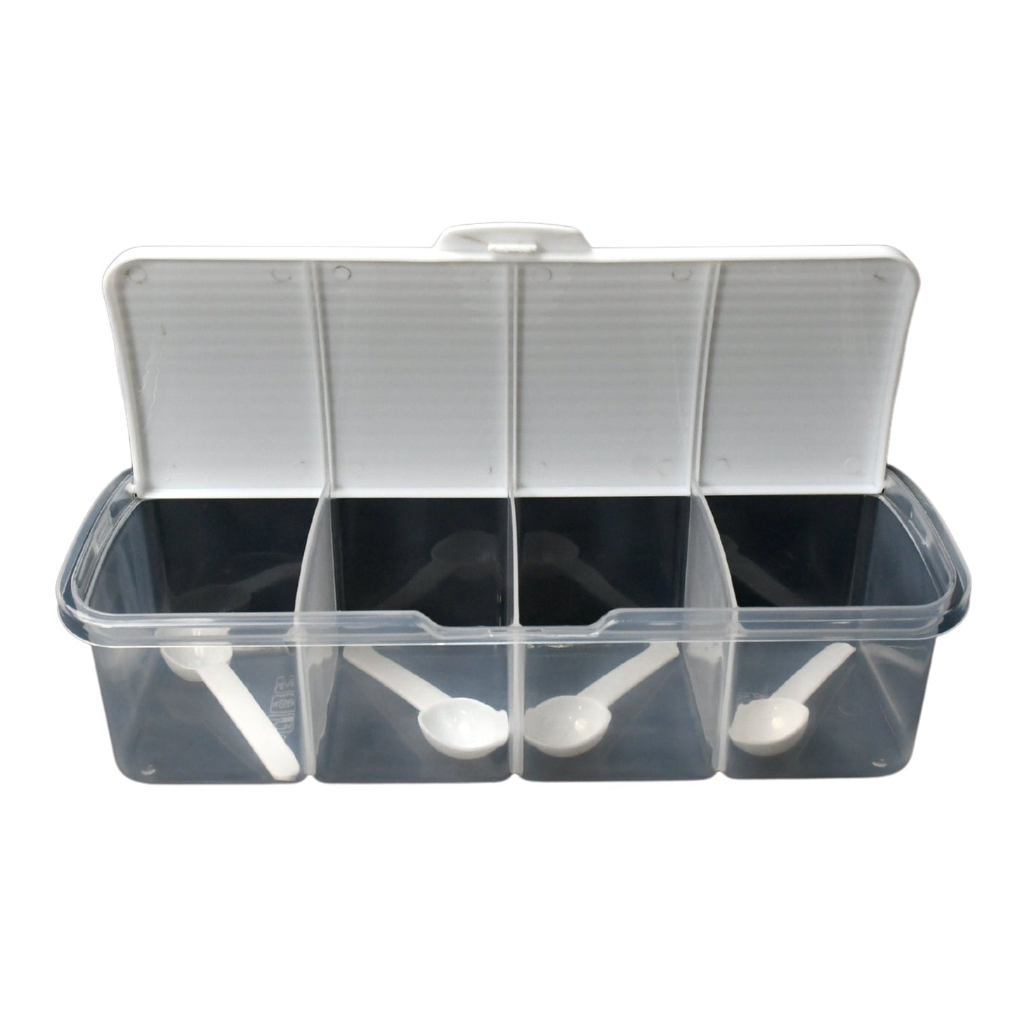 Kitchen Multipurpose Air-tight 4 Sections Storage Containers / Masala Box Pickle (Achar) Jar with 4 spoon for each section (1 Pc / Mix Color) Your Brand