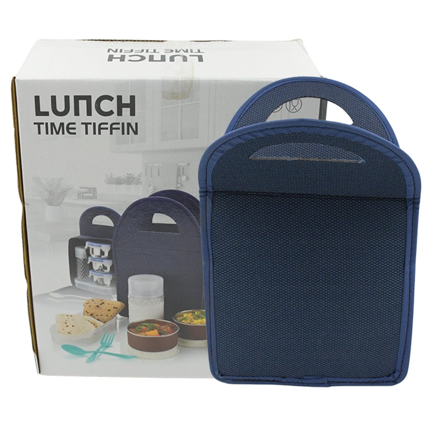 6In1 Tiffin Box-Lunch Box | 3 Stainless Steel Containers | Plastic lid Box | Spoon & Fork /Plastic Bottle | Insulated Fabric Bag | Leak Proof | Microwave Safe for Office, College and School for Men, Women (6 pcs) Your Brand