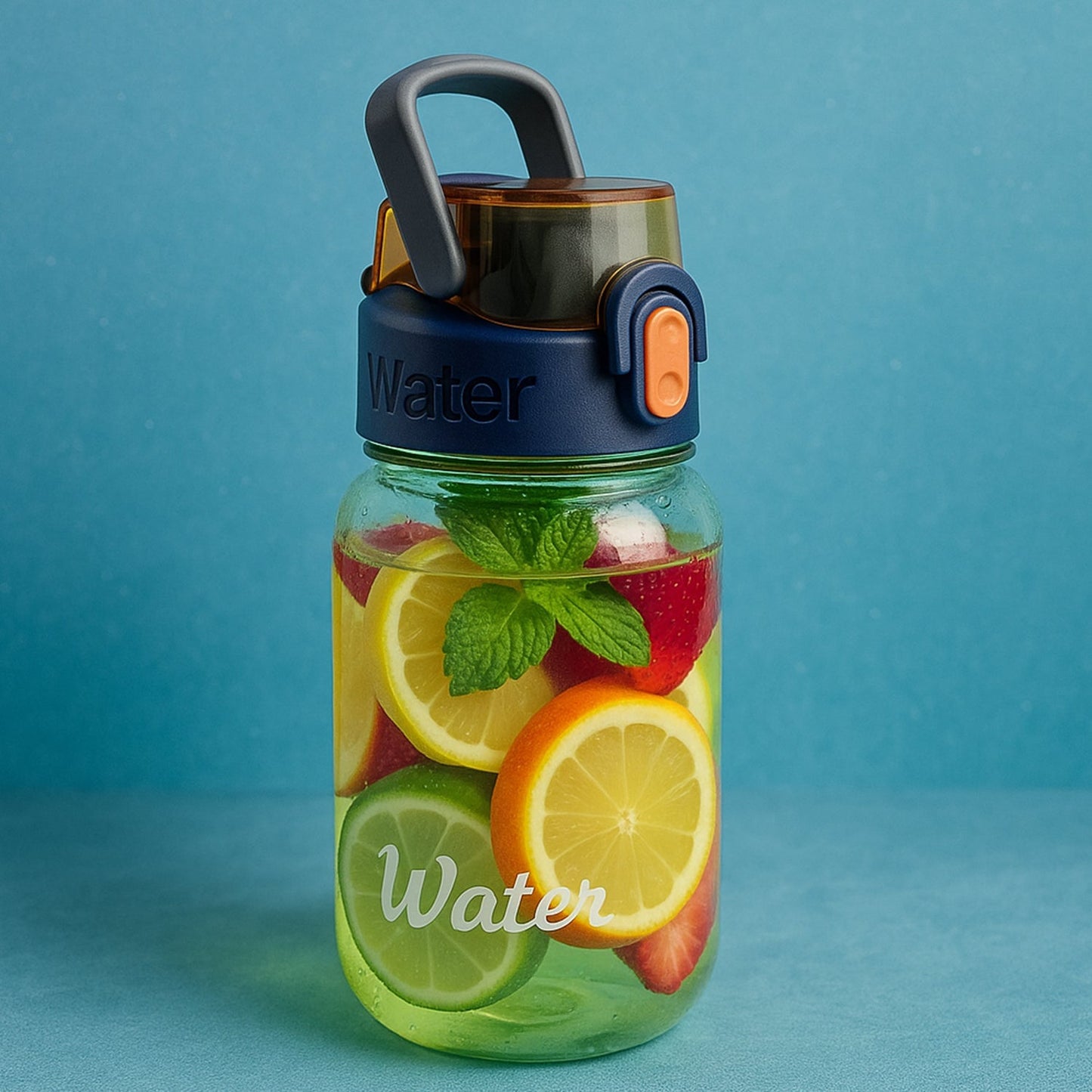 Green Leak-Proof Portable Fruit Infuser Water Bottle Approx 600ML (1 Pc) Your Brand
