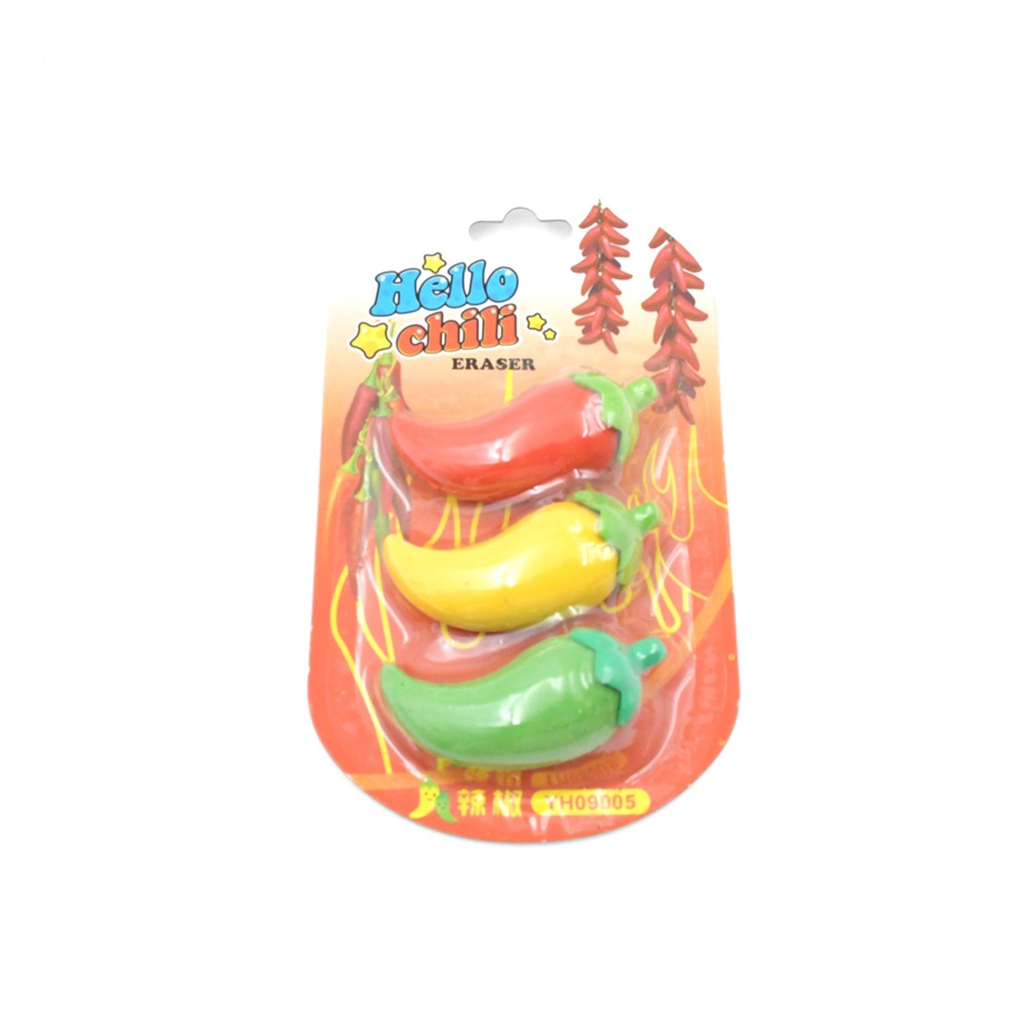 3D Fancy Colorful Chili Shape Erasers – Mini Novelty Eraser Set (3 Pc) Your Brand