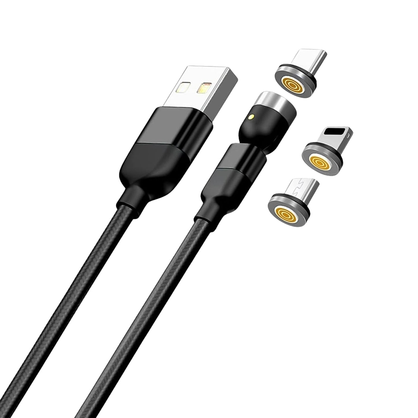 3 in 1 Magnetic USB Charging Cable | USB-c Android and Lightning with Extra Protecting Nylon| Strong Magnetic Cable with Full Rotation Support Fast Charging Your Brand