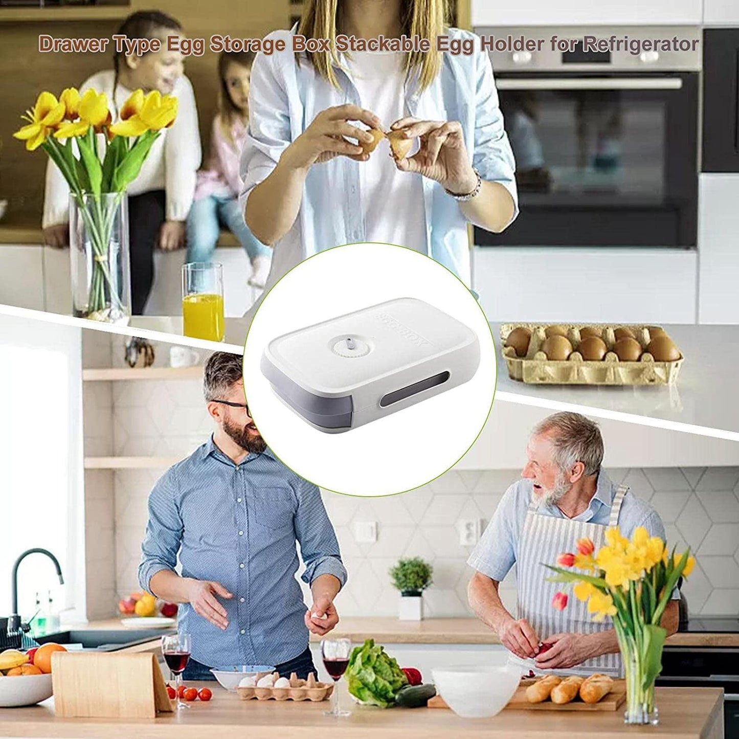 Egg Storage Box Plastic Egg Drawer Fridge Egg Organizer Egg Keeper Refrigerator Egg Drawer Plastic Egg Carton Covered Egg Holder Pantry Egg Bin Household Egg Tray (1 Pc) Your Brand