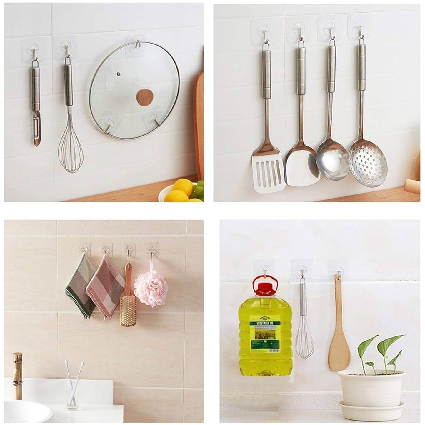 Self Adhesive Transparent Sticky Plastic & Stainless Steel Wall Hooks (10 Pcs Set) Your Brand