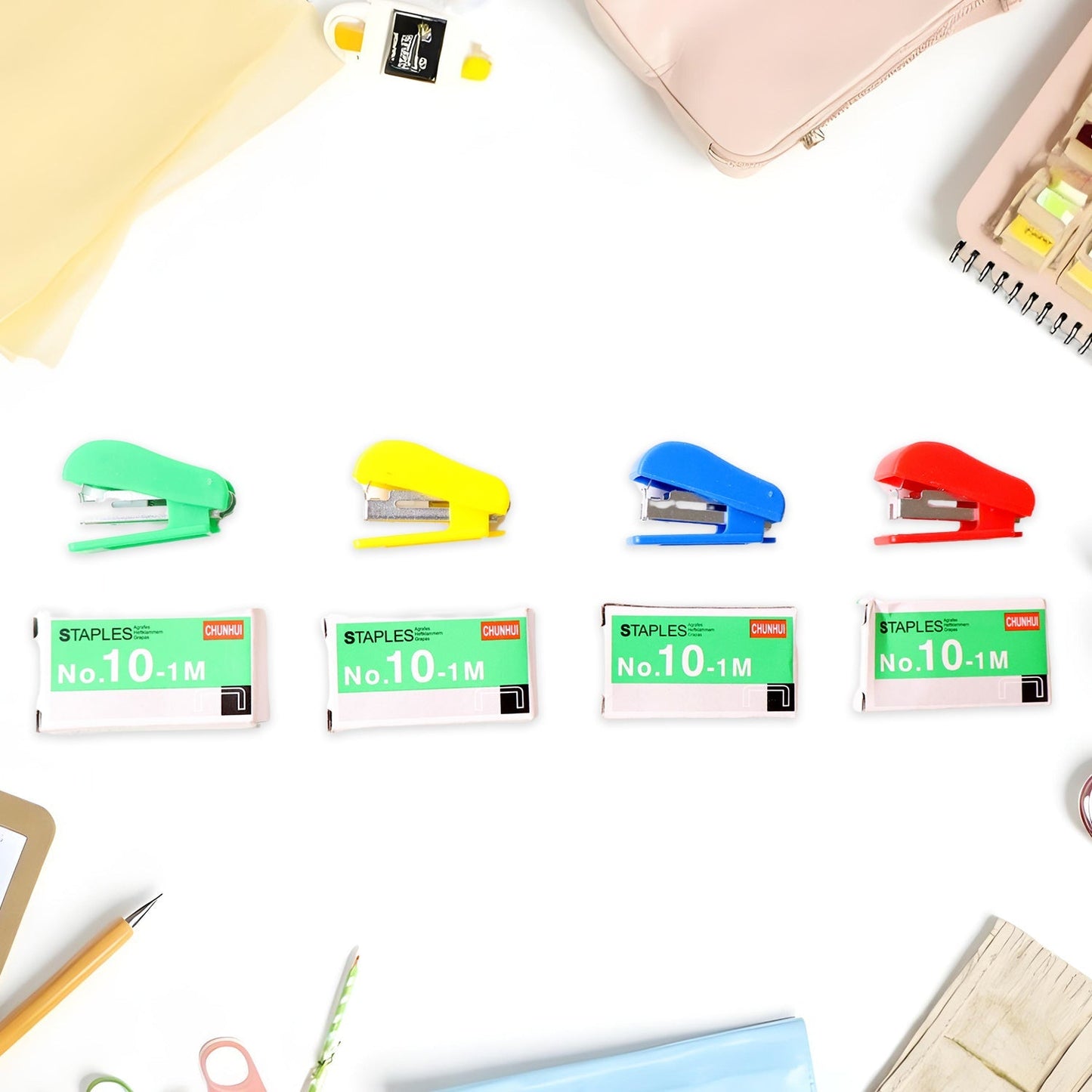 Mini Stapler Set with Staples – Assorted Colors | No.10 Staplers with Pins (20 pcs Set) Your Brand