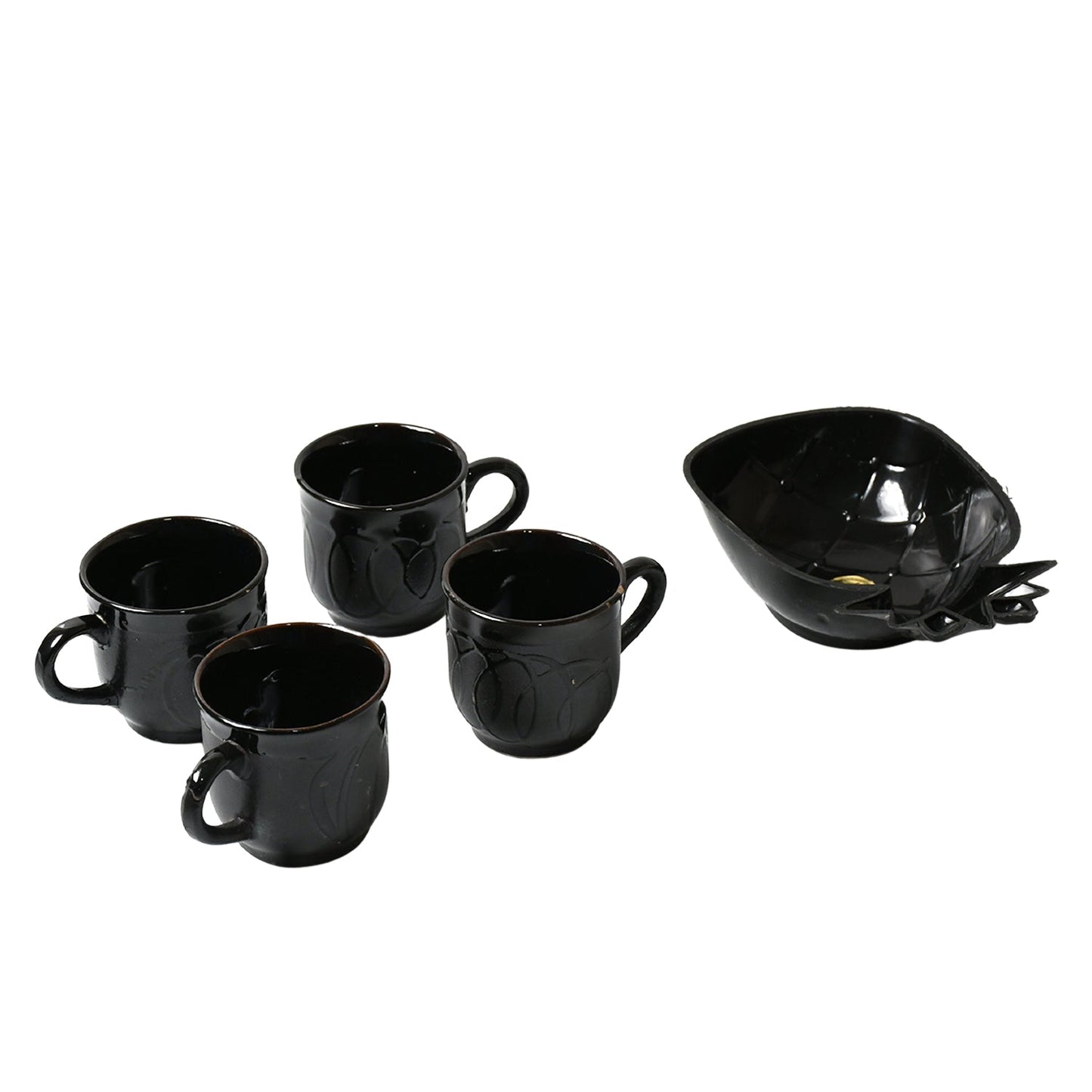 Pine Party Ceramic Tea / cups / Mug Set With Pineapple Shape Serving Bowl Milk Cup, Coffee Cup, Tea Cup, Breakfast Cup, Drinking Mug or Outdoor for Household, Gift for Birthday, Wedding Party (5 Pcs set) Your Brand