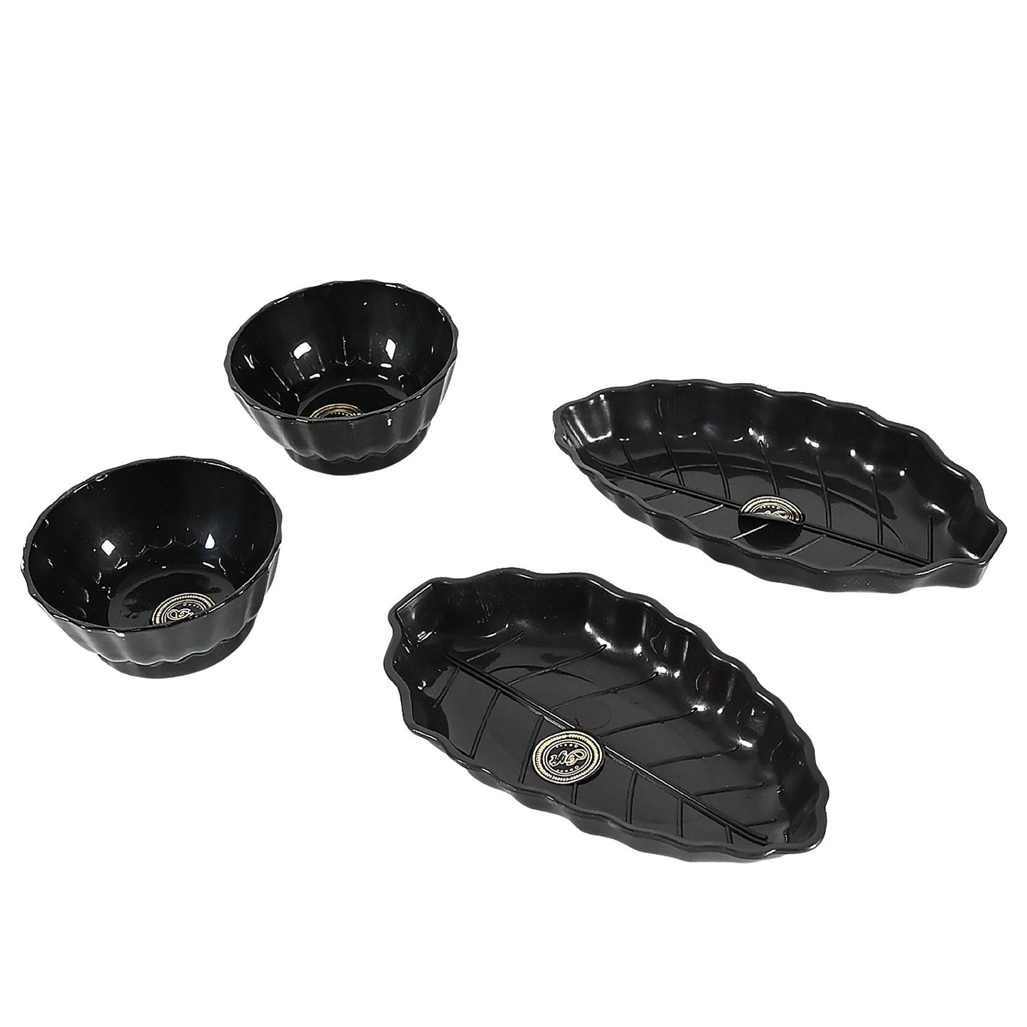 Ertiga Round Ceramic Bowl With Plastic leaf shape Serving platter Portable, Lightweight Breakfast, Serving Bowl | Highly Durable Material | Ideal for Rice, Pasta, Desserts Home & Kitchen Serving Bowl & platter (4 Pcs set) Your Brand