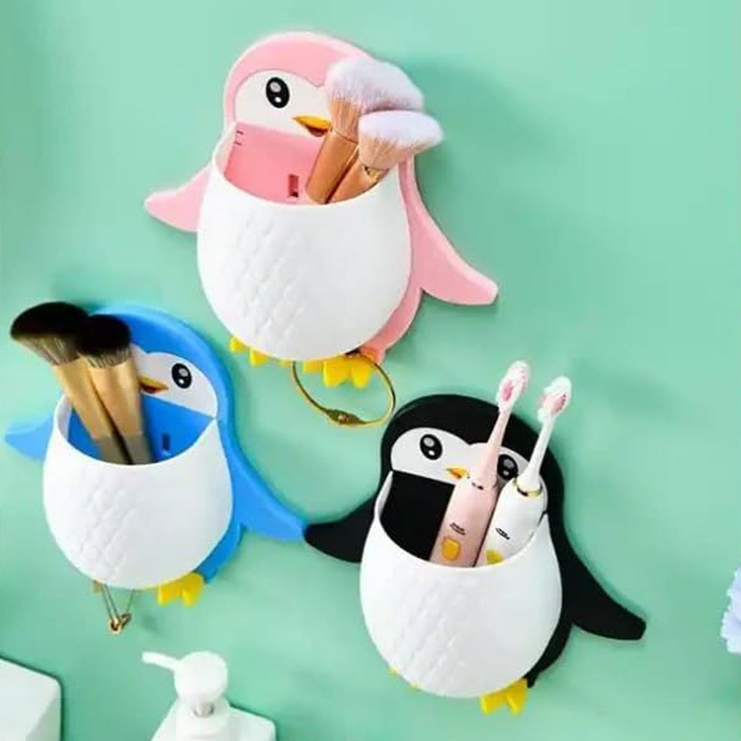 Penguin Storage Box, Adhesive Remote Case, Electric Toothbrushes Holder, Universal Controller Holder, Wall Nightstand, Office Plastic Wall Mount Your Brand