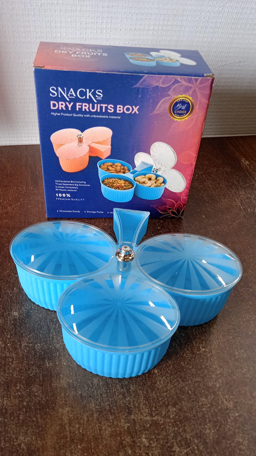 Premium 3-Compartment Revolving Dry Fruit Box (1 Pc) Your Brand