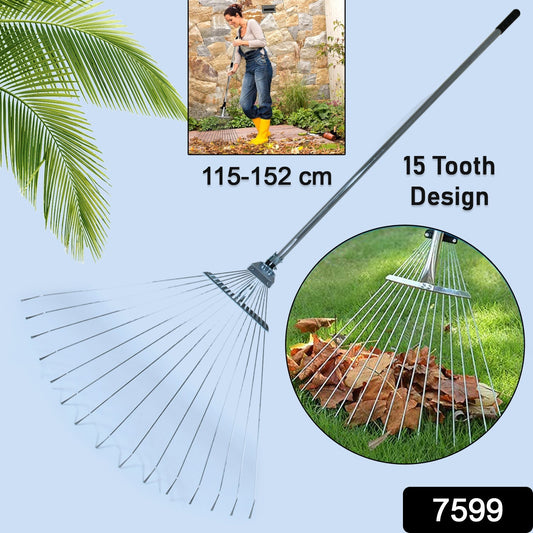 115-152 CM Rake for Gardening, Stainless Steel Telescopic Garden Rake for Quick Clean Up of Lawn and Yard, Adjustable Rake Claws Spacing Garden Broom with Long Handle for Clean Leaves (MOQ :- 12 pc) Your Brand