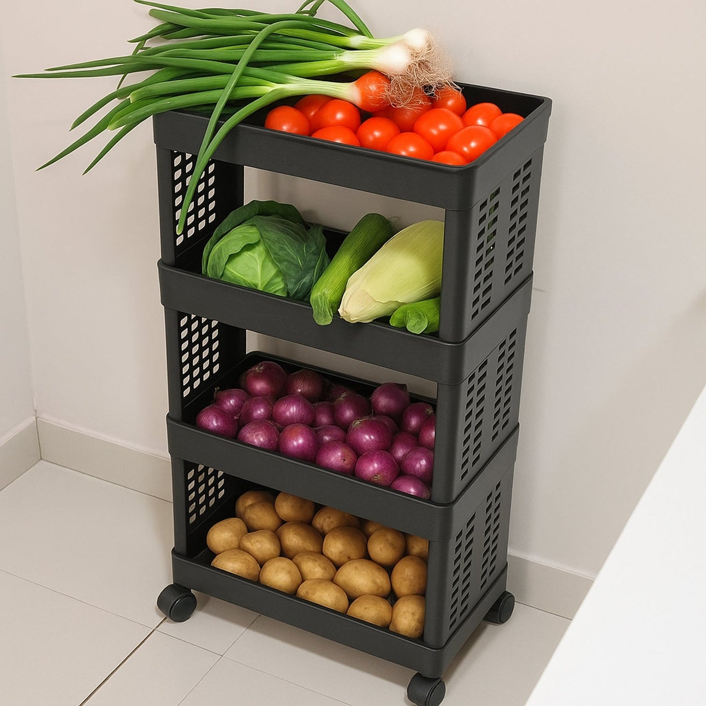 4-Layer Plastic Storage Rack with Wheels Your Brand
