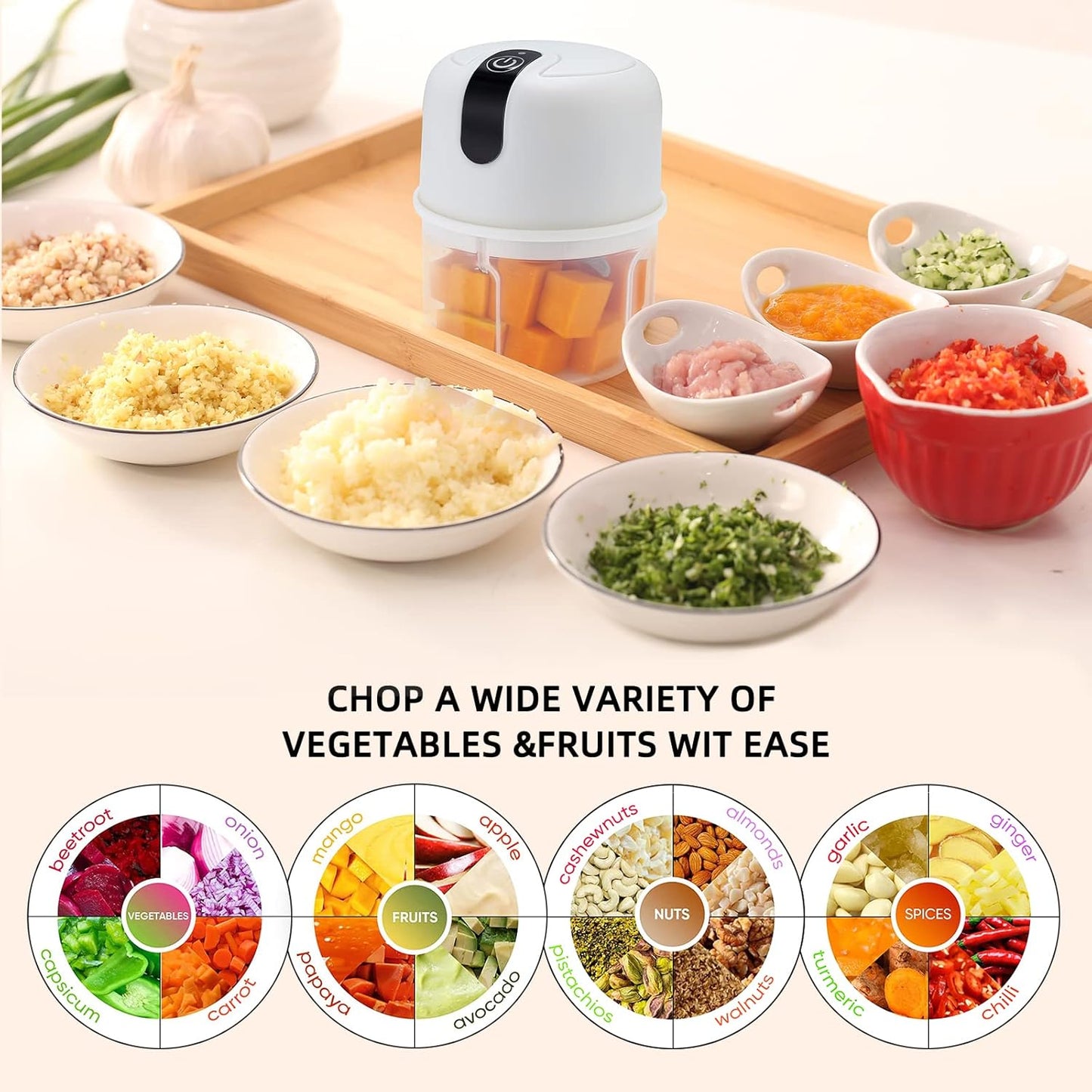 Wireless USB Rechargeable Mini Electric Garlic Machine / Chopper 3 Blades (250Ml) Your Brand