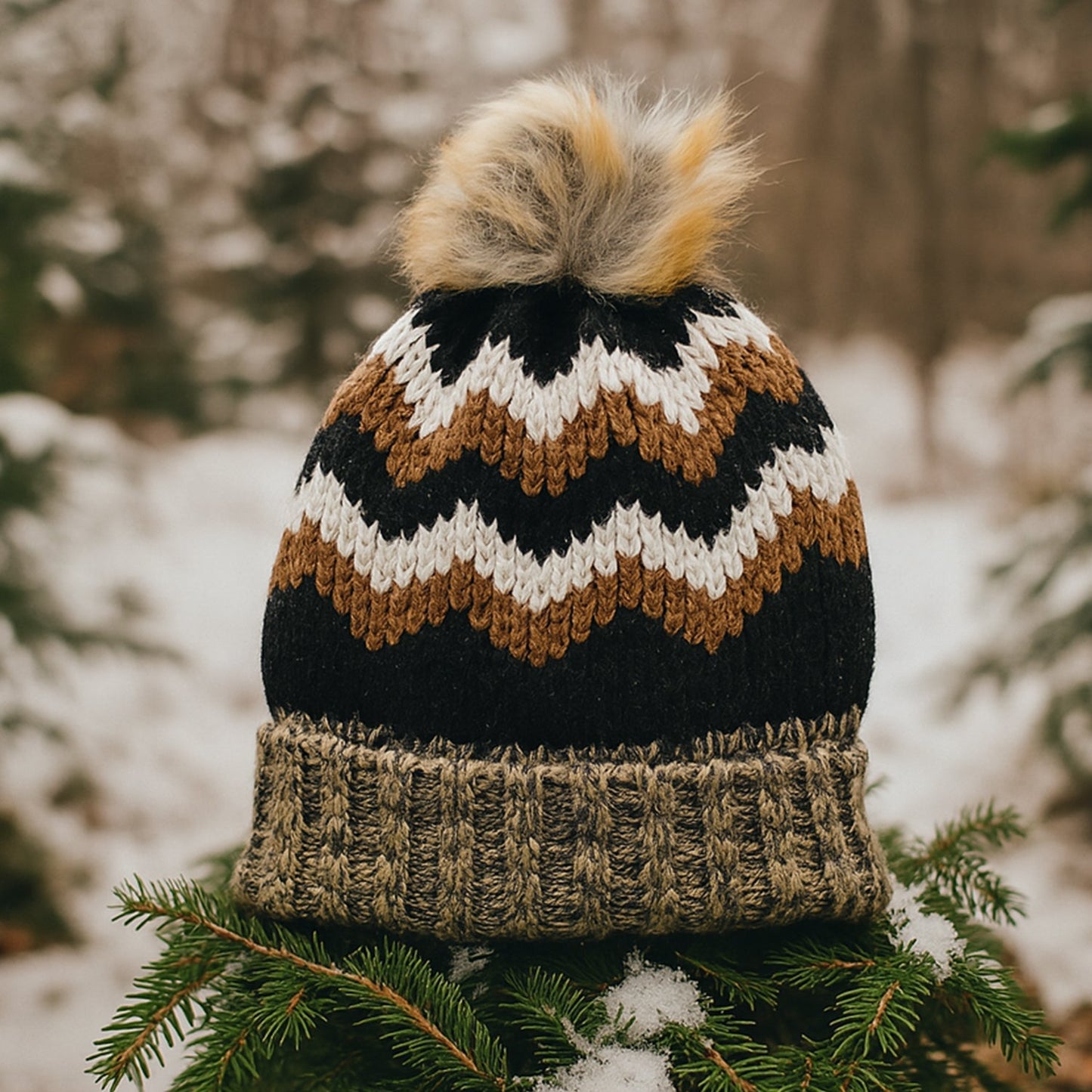 Winter Woolen Knitted Black Inside Fur Beanie Cap (1 Pc / Mix Design & Color) Your Brand