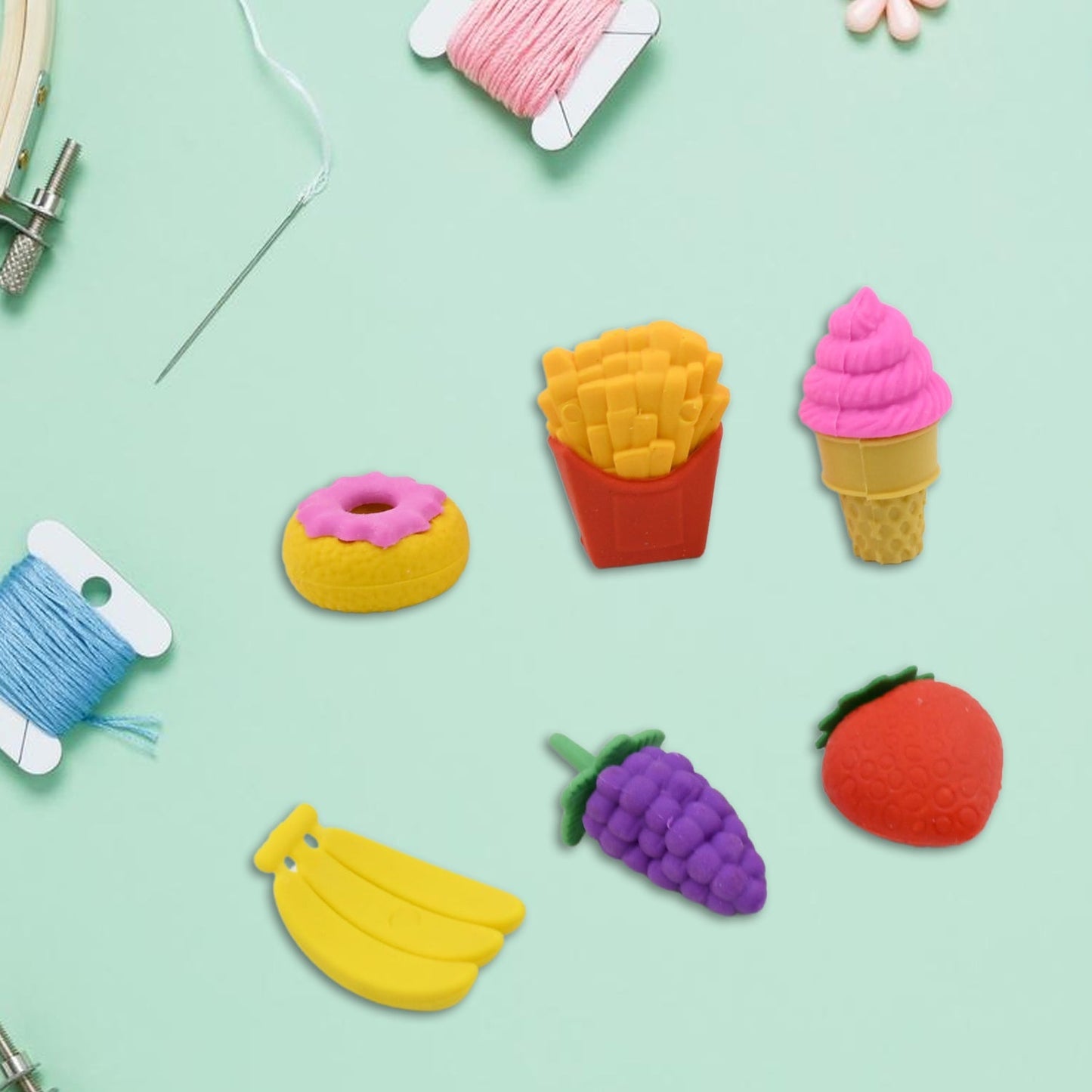 3D Food Fancy & Colorful Erasers – Cute Novelty Eraser Set for Kids & School Prize (1 Set / Mix Design & Color) Your Brand