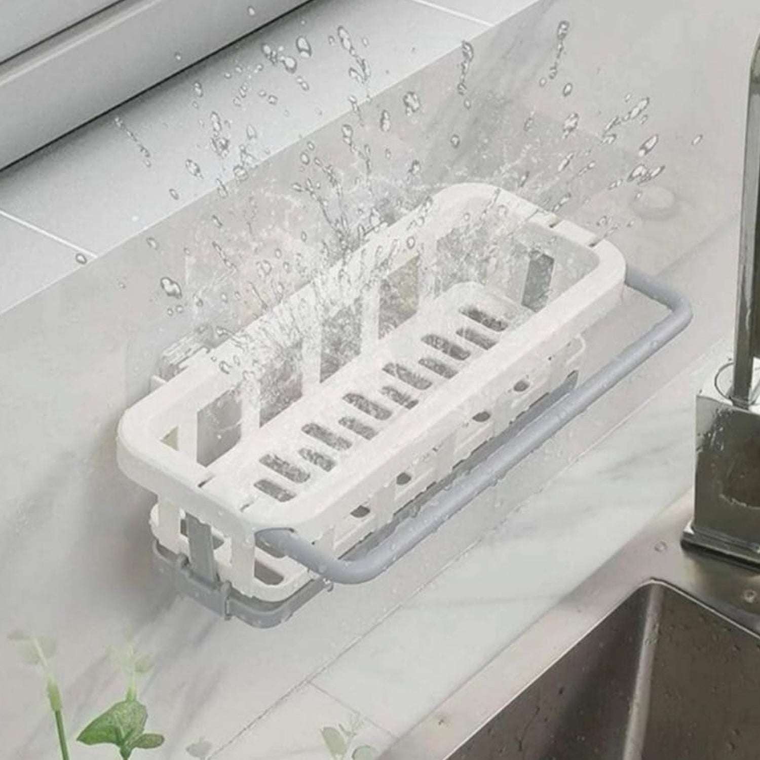 Multipurpose Platic Hanging Drain Rack Retractable Sponge Storage Hanging Rack With Adhesive Hook for Kitchen and Bathroom Dishcloth Holders Basket Drying Tray Organizer Your Brand