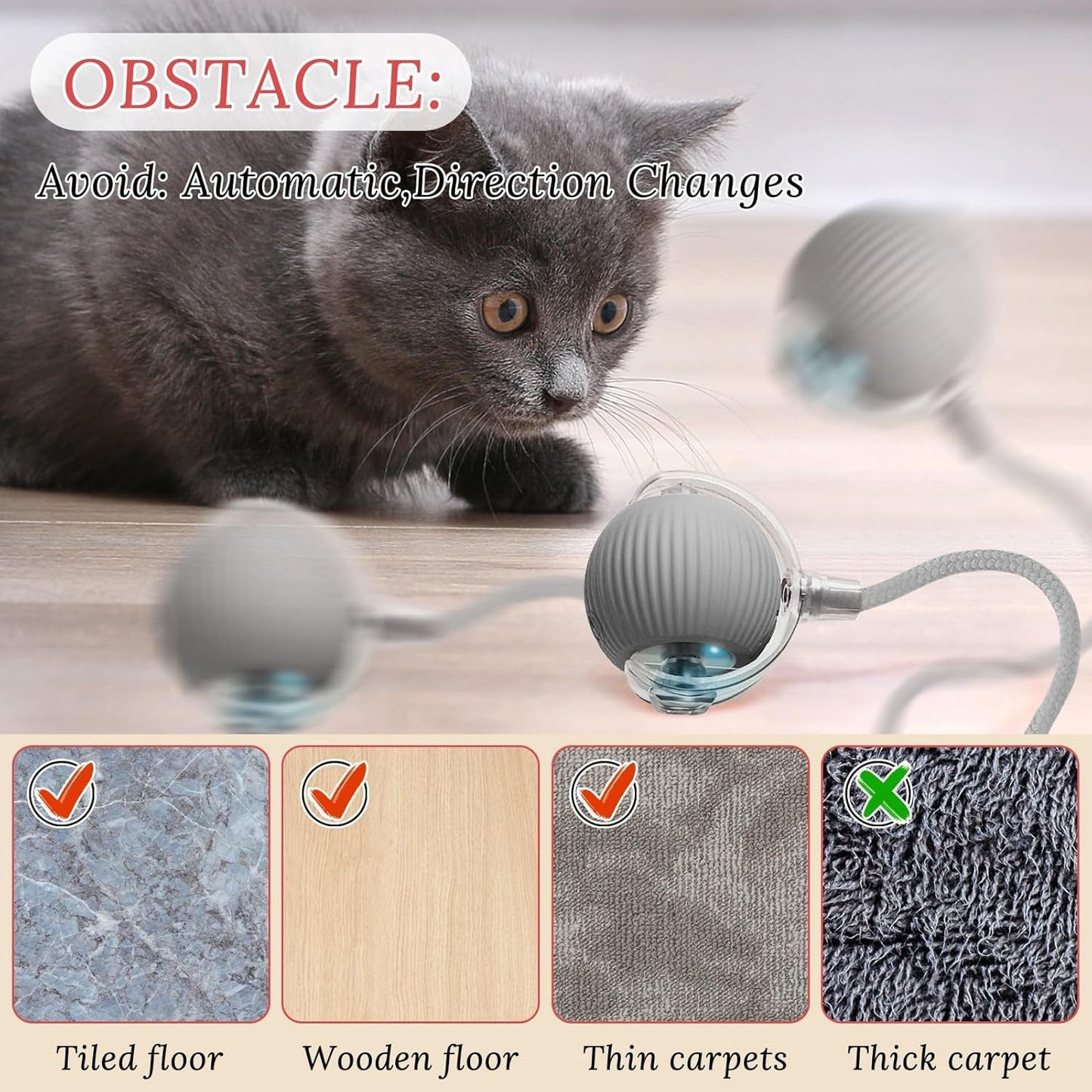 Rechargeable Interactive Cat Toy Ball with Detachable Braided Tail and LED Light (1 Pc) Your Brand