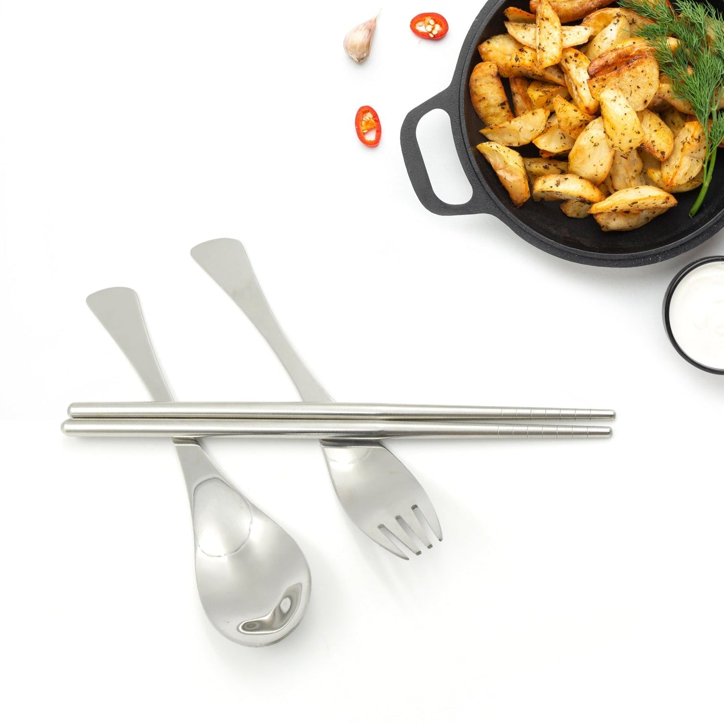 Picnic Dinner Spoon Fork Chopsticks Cutlery Tablewares Set Traveling Spoon Set High Quality Cutlery Set (4 PC / 1 Set ) Your Brand