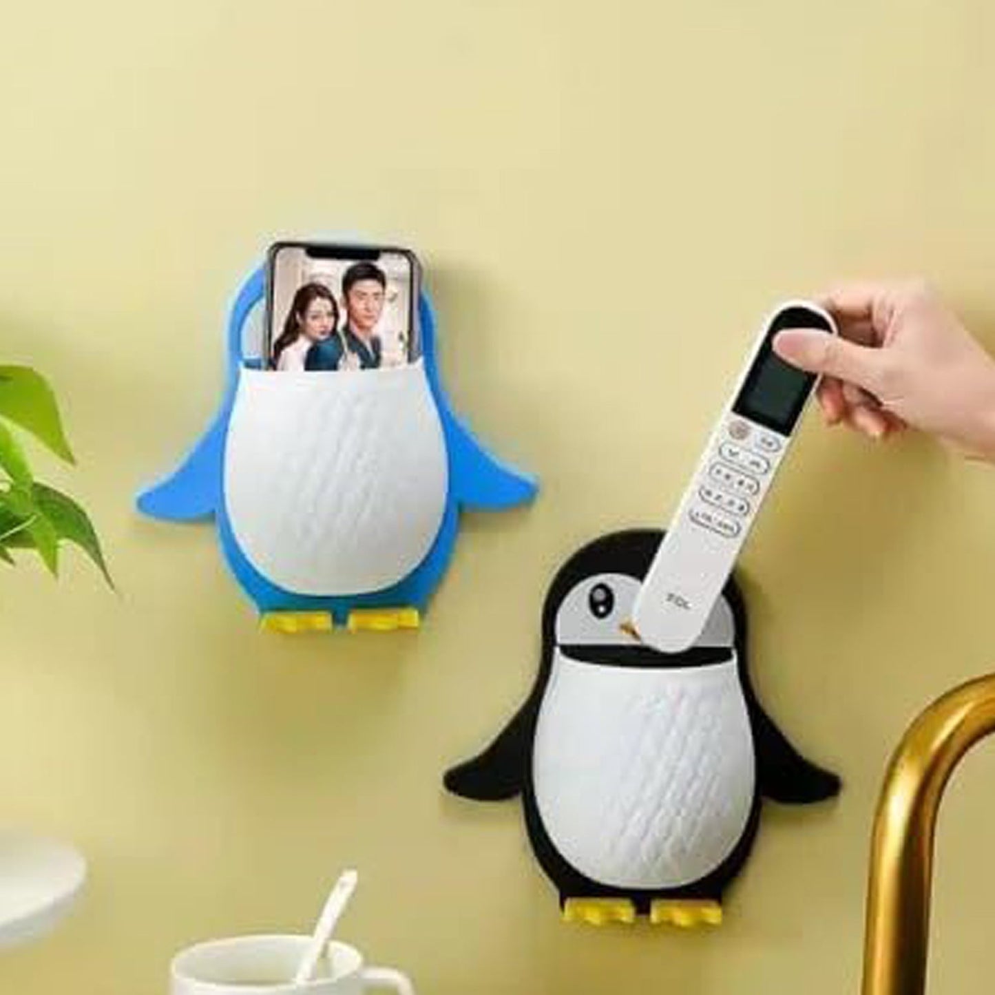 Penguin Storage Box, Adhesive Remote Case, Electric Toothbrushes Holder, Universal Controller Holder, Wall Nightstand, Office Plastic Wall Mount Your Brand