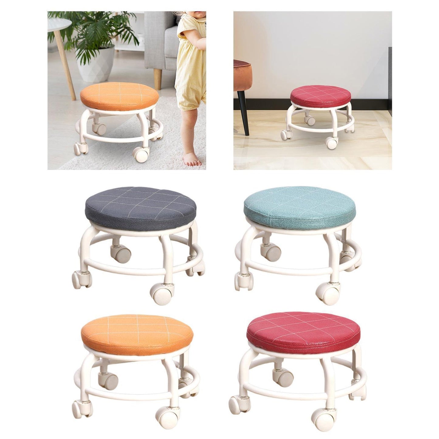 Roller Seat Stool Low Height Rolling Plastic Stool Multifunctional Small Household Movable Mini Stool Pulley Wheel Stool for Garage Home Library (1 Pc) Your Brand