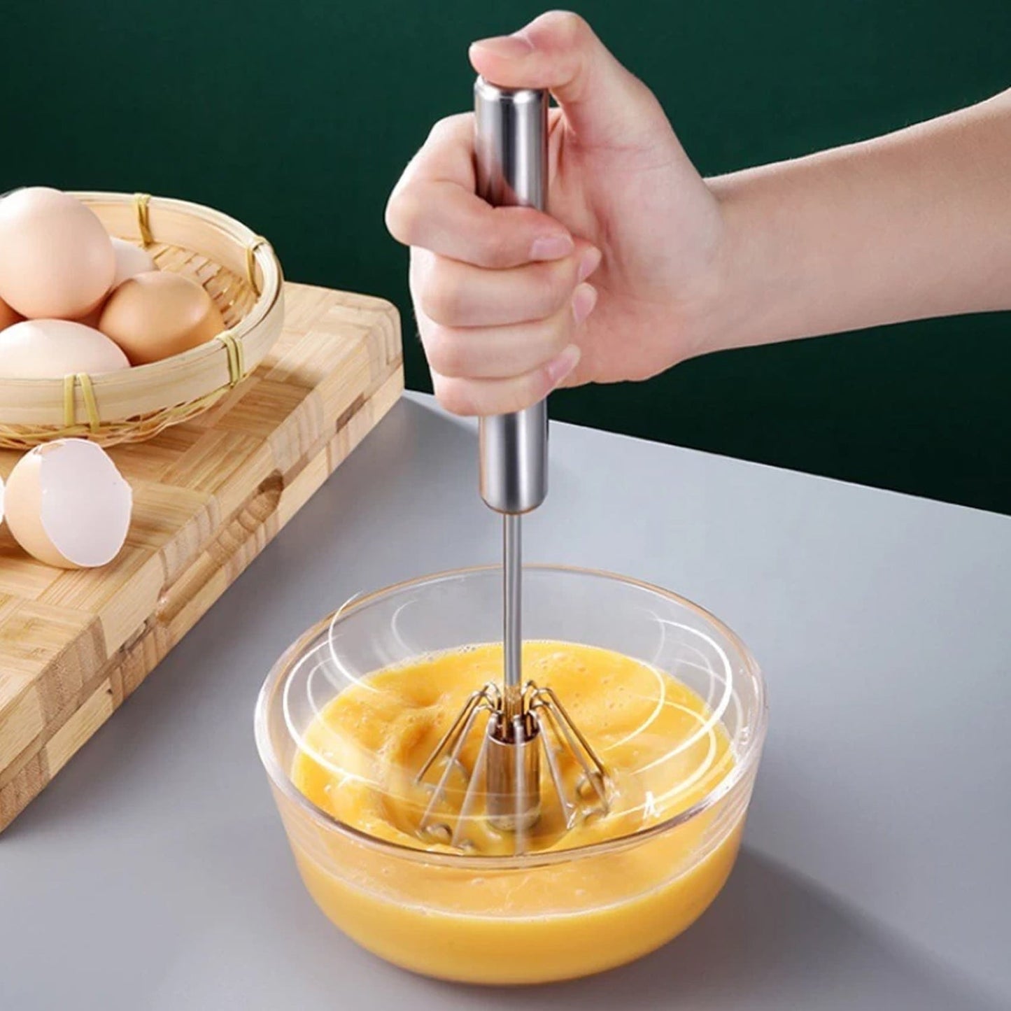 Medium Stainless Steel Egg Whisk, Hand Push Rotary Whisk Blender (1 Pc / 30 Cm) Your Brand