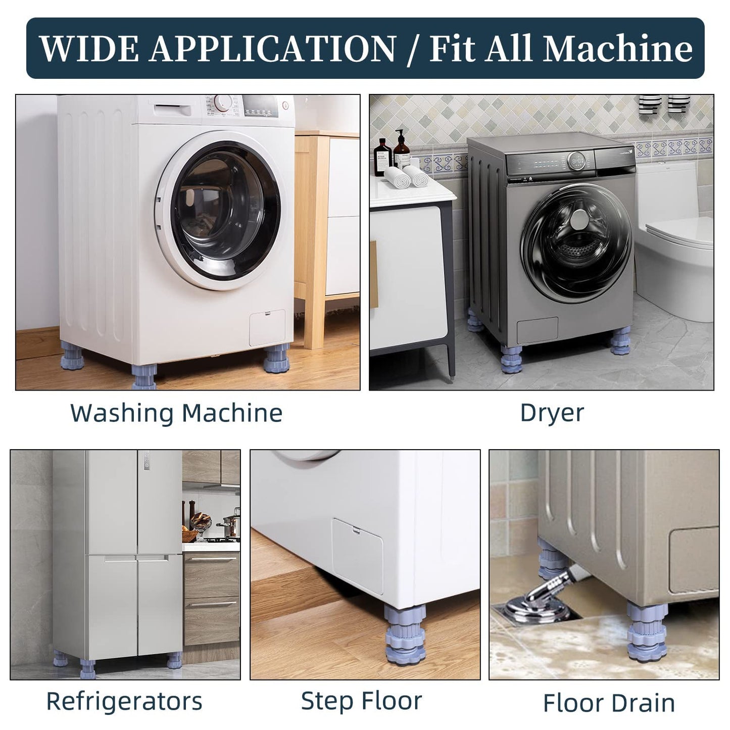 Washing machine support, anti vibration washing machine support adjustable washer anti vibrasion pads, washer & dryer pedestals, Washing Machine Accessory Anti- Skid Pad PVC Lifting Pad Non-Slip ( 1 Pc ) Your Brand