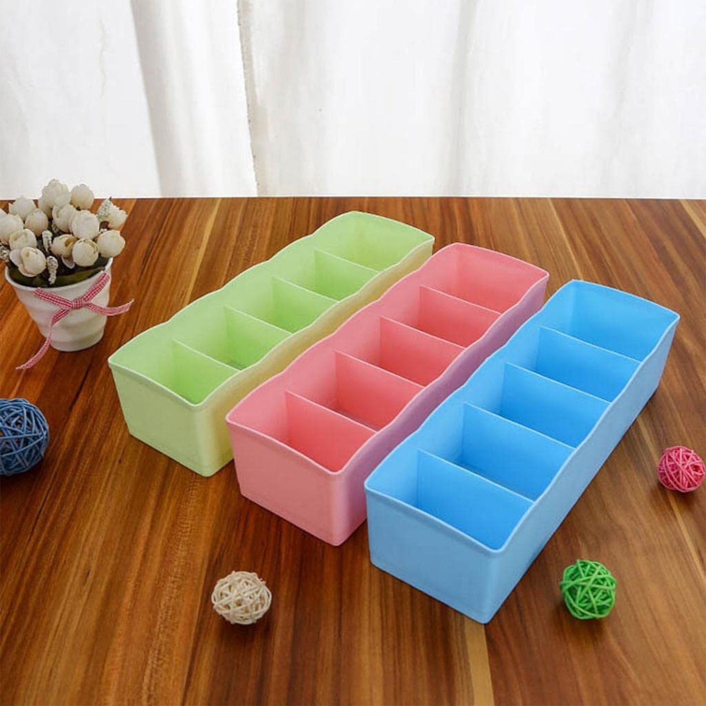 Desktop Storage Organizer Box Set - 5 Grid Compartments for Clothing, Underwear, Socks & Ties (4-Piece) Your Brand