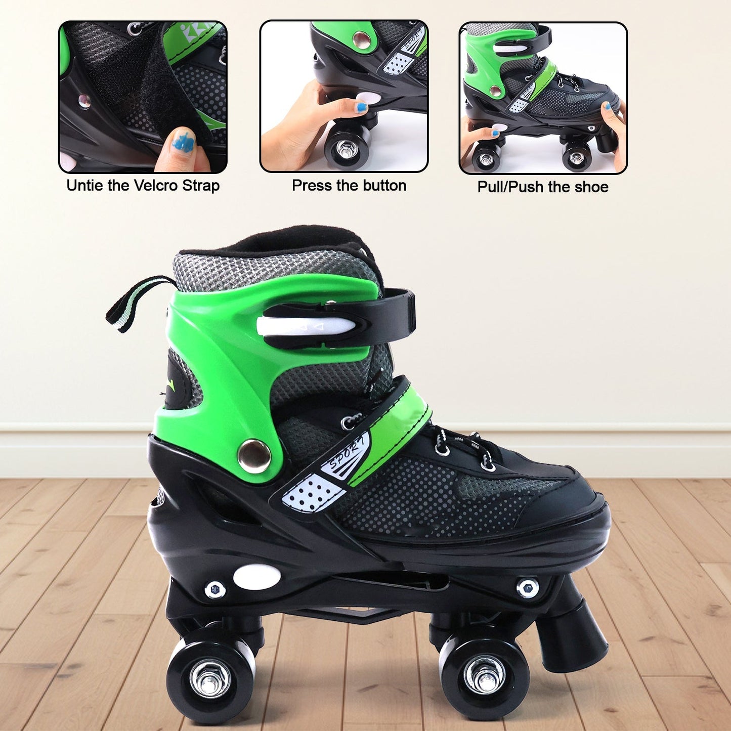 Adjustable Quad Roller Skates for Kids (Large / 1 Pair) Your Brand