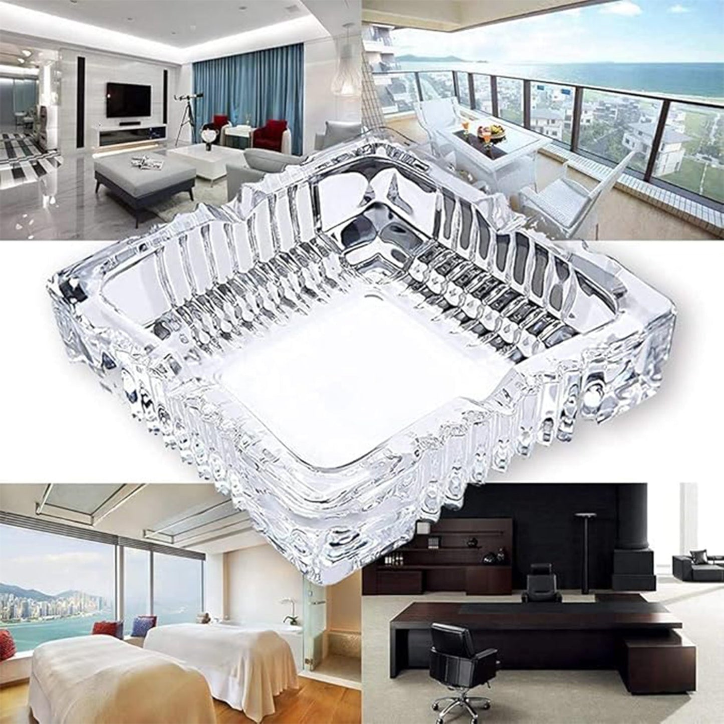 Square Glass Misti Crystal Quality Cigar Cigarette Ashtray Round Tabletop for Home Office Indoor Outdoor Home Decor Your Brand