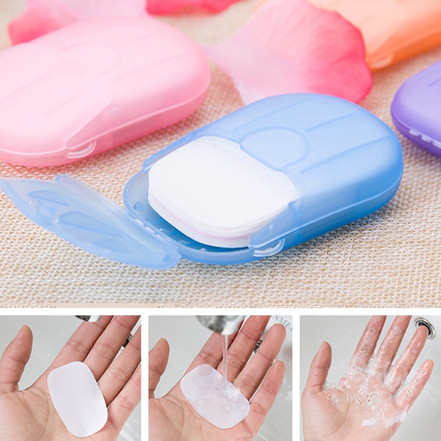 Travel Paper Soap Sheet with Mini Box (20 Sheets in a Pack Approx / Mix Color) Your Brand