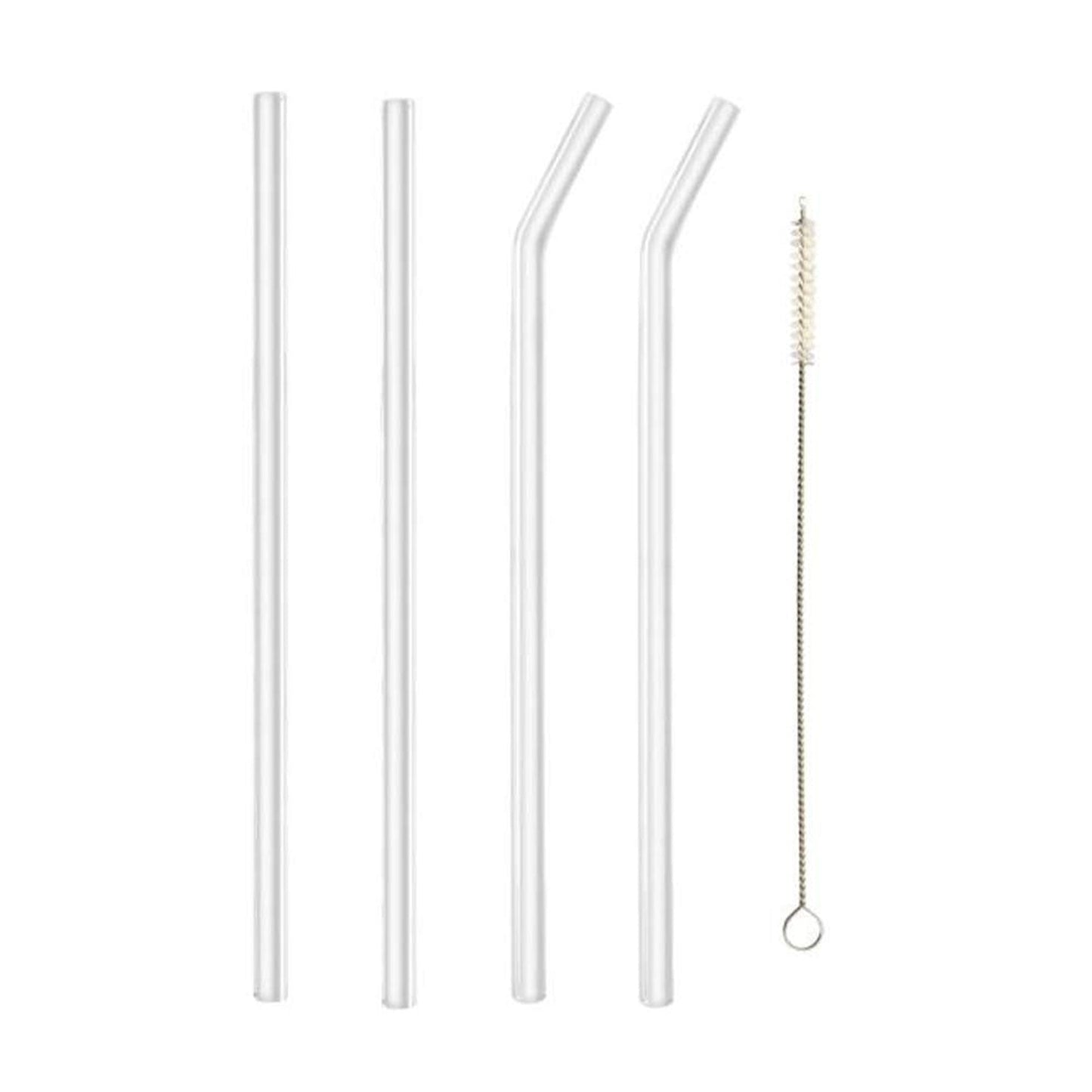4 Pcs Reusable Glass Straws with 1 Cleaning Brushes Your Brand