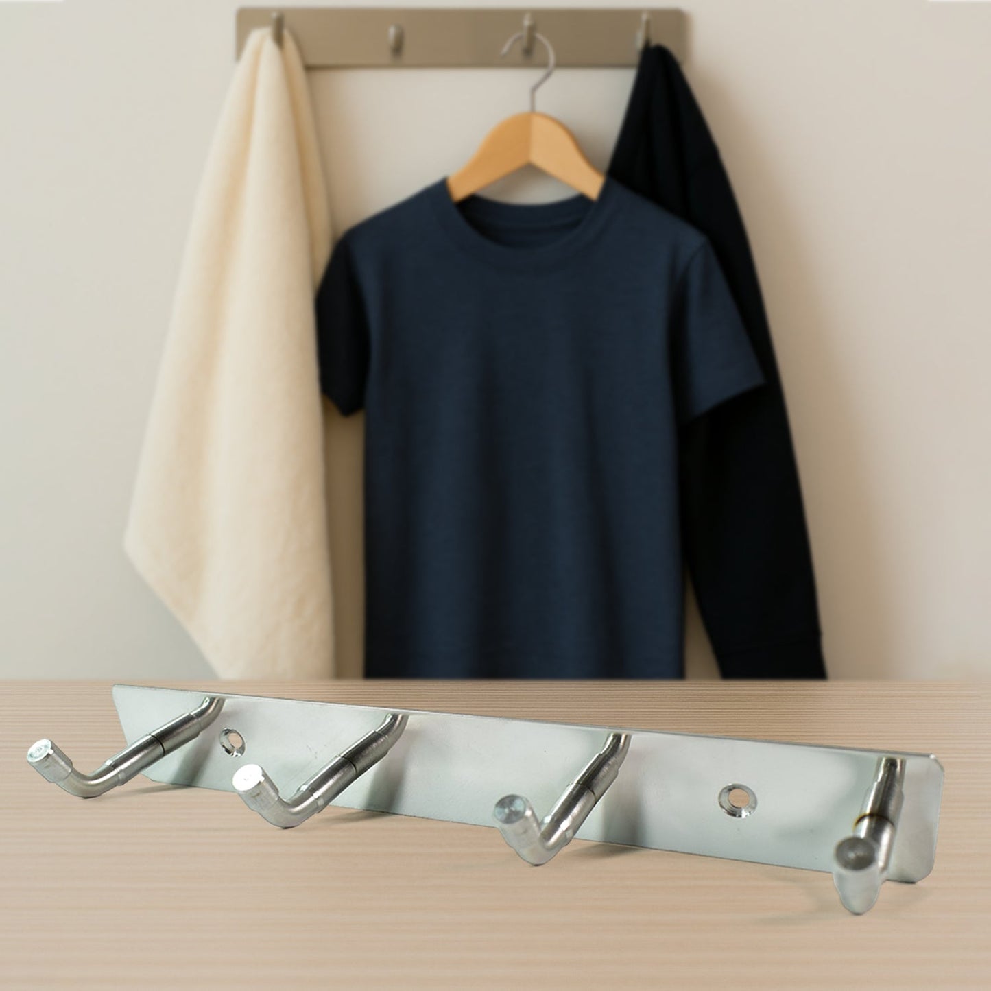 Stainless Steel Wall Mounted Coat 4 Hook Rack (20x3 / 1 Pc) Your Brand